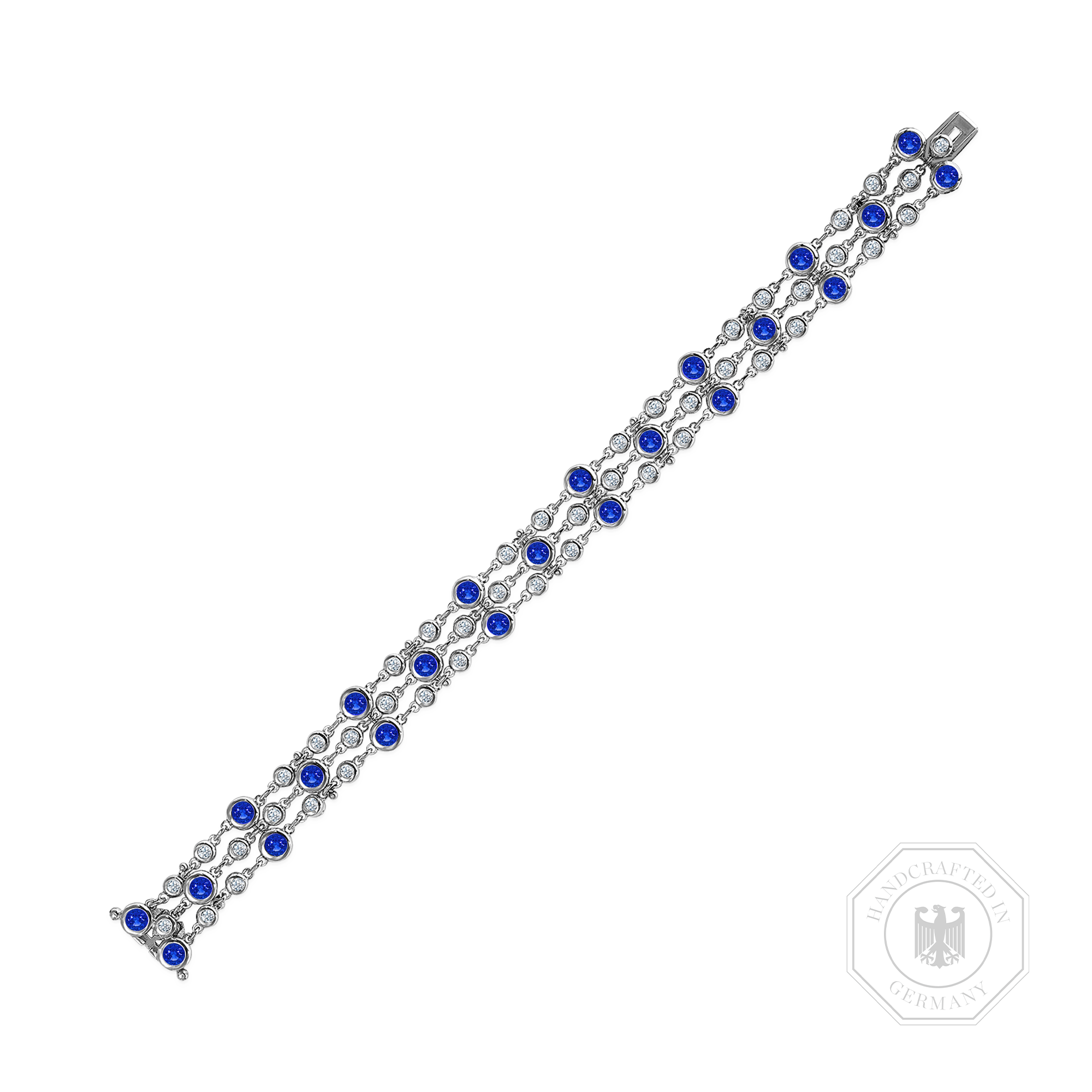 Bubbles Blue Sapphire and Diamond Three-Row Bracelet Brilliant Cut, Rubover Set_1