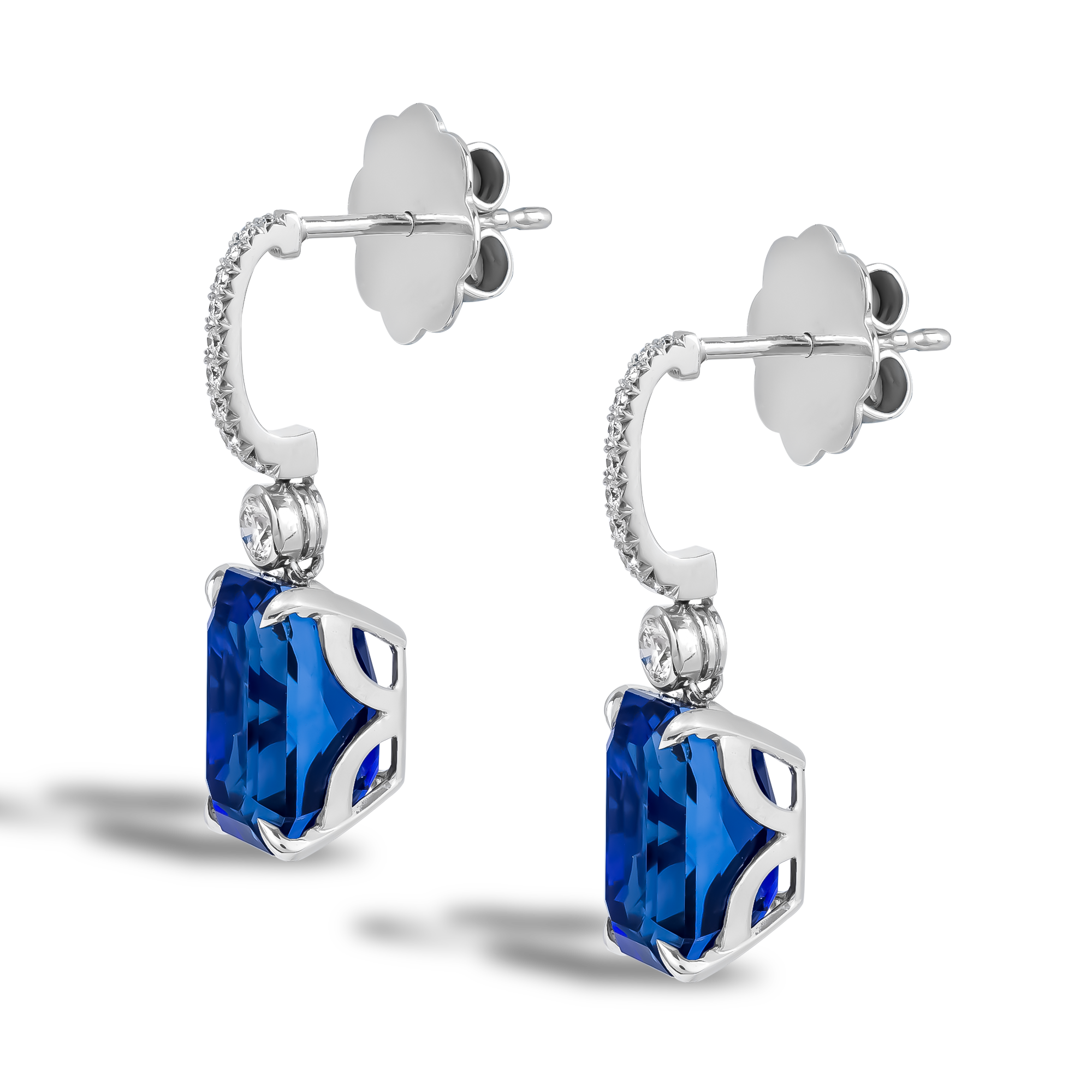 Masterpiece 13.37ct Sri Lankan Sapphire and Diamond Drop Earrings Emerald Cut, Claw Set_2