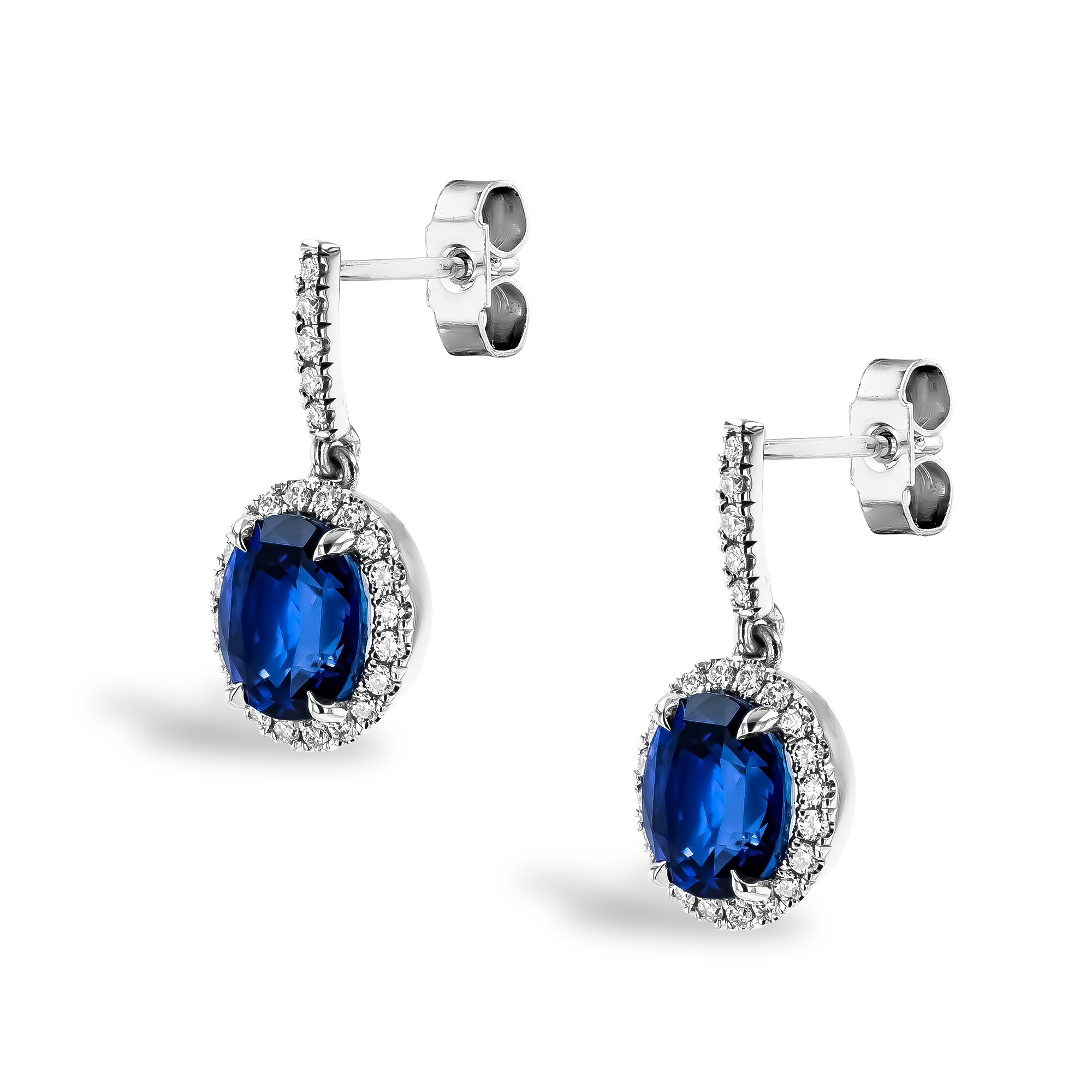 Sapphire and Diamond Cluster Drop Earrings Oval Cut, Claw Set_2