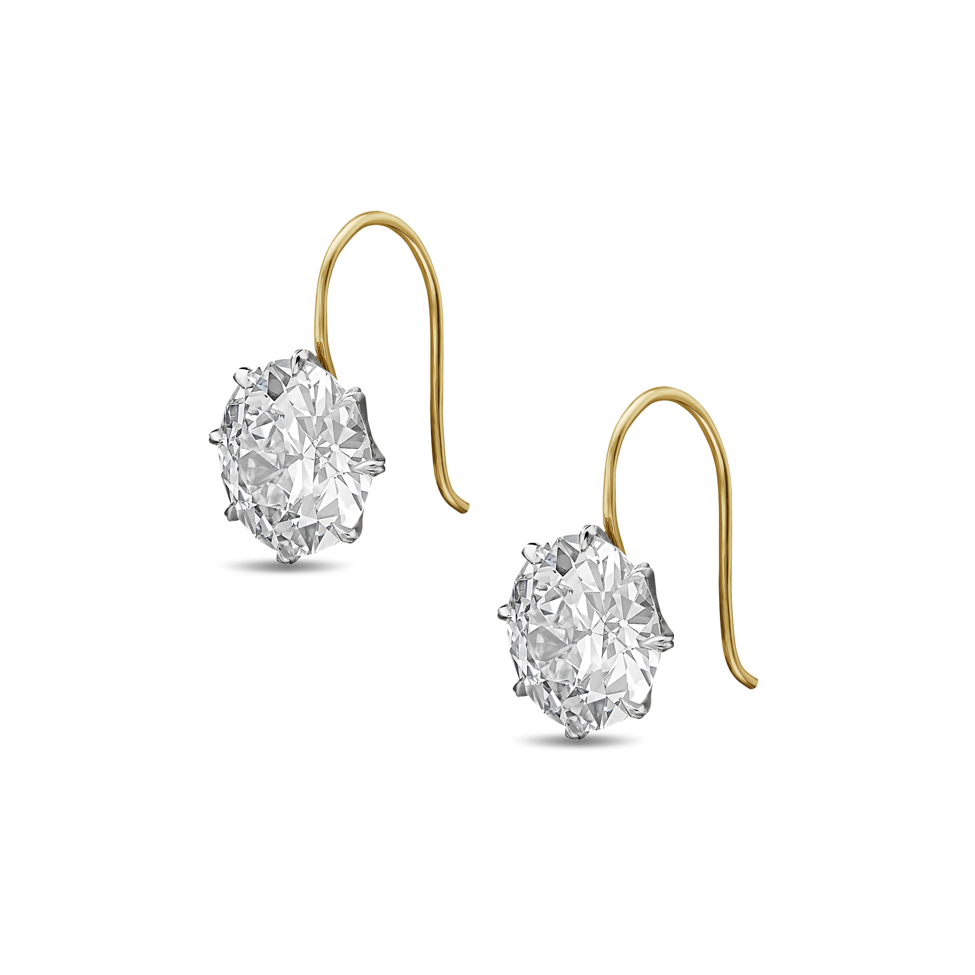A pair of single stone 5.54ct & 5.41ct Old European cut diamond drop earrings Claw Set_2