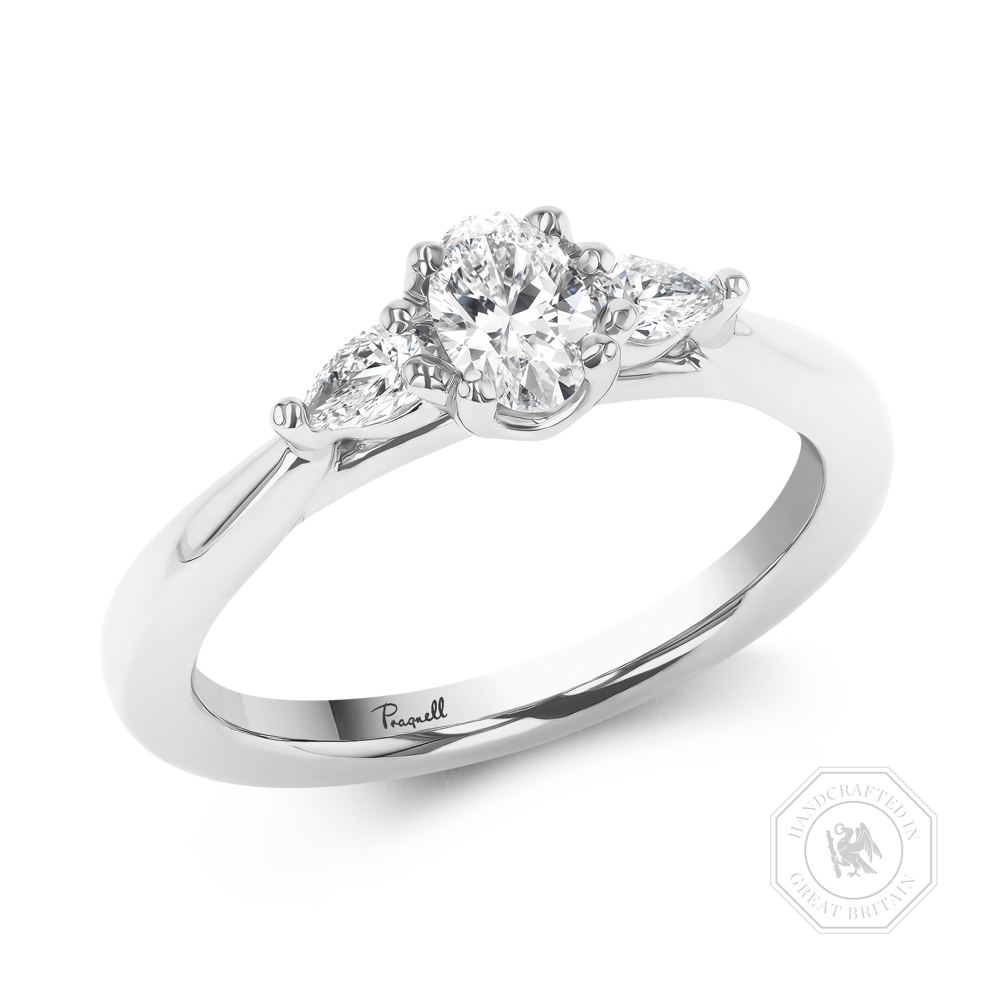 Oval and Pearshaped Three Stone Diamond Ring Oval Cut, Four Claw Set_1