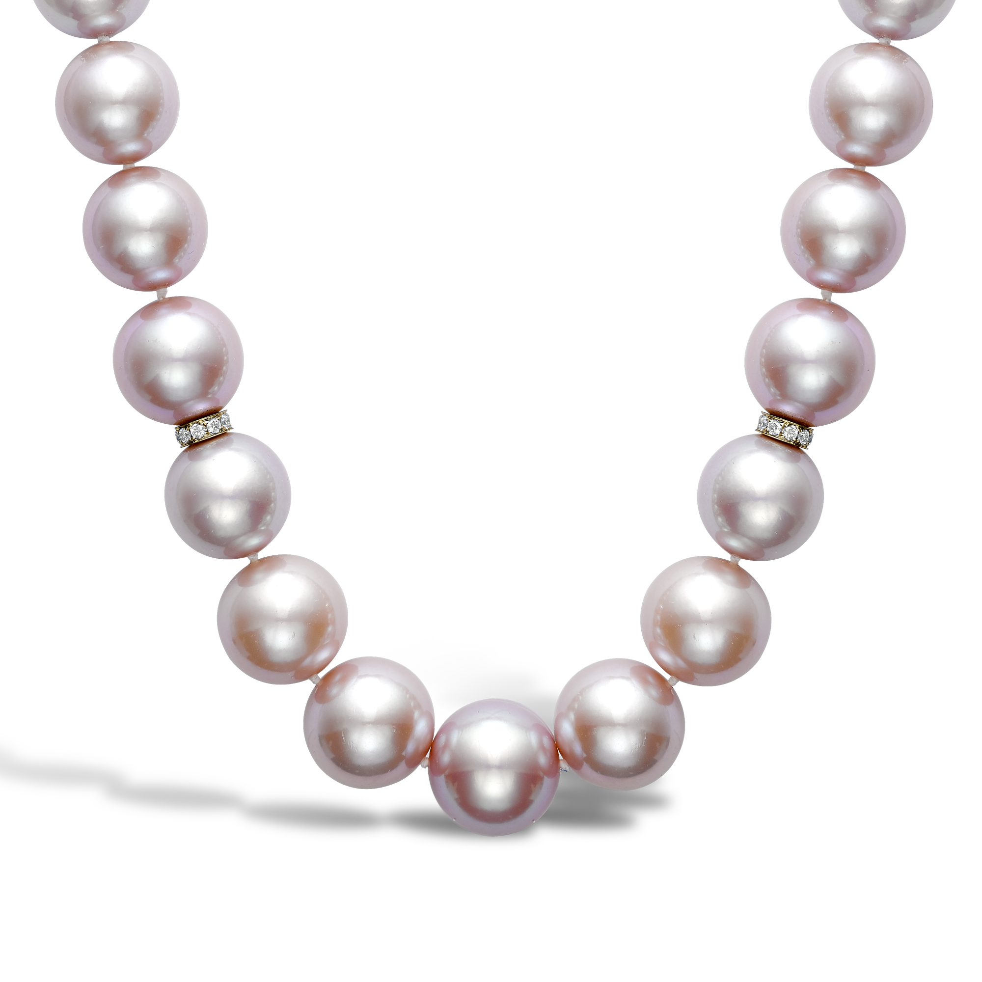 Pastel Pink Freshwater Pearl Long Necklace with Diamond Set Spacers Brilliant cut, Claw set_2