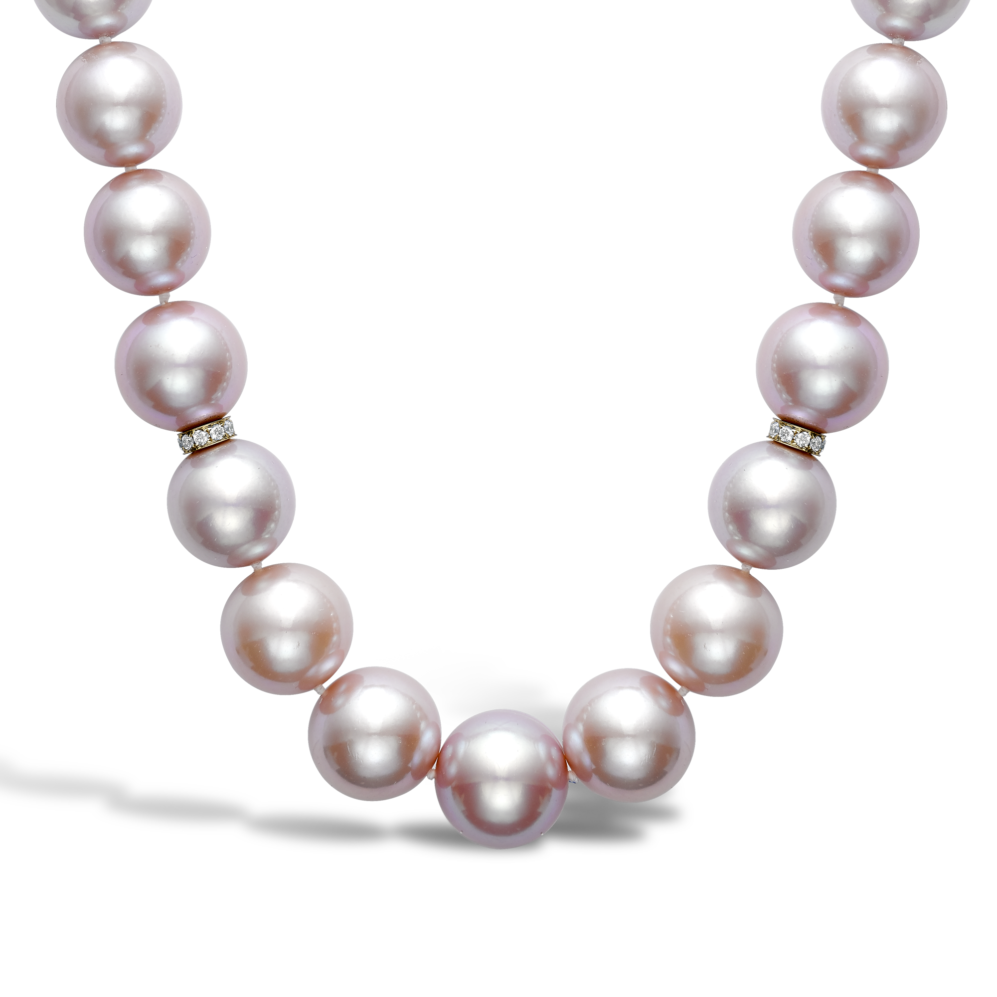 Pastel Pink Freshwater Pearl Long Necklace with Diamond Set Spacers Brilliant cut, Claw set_2