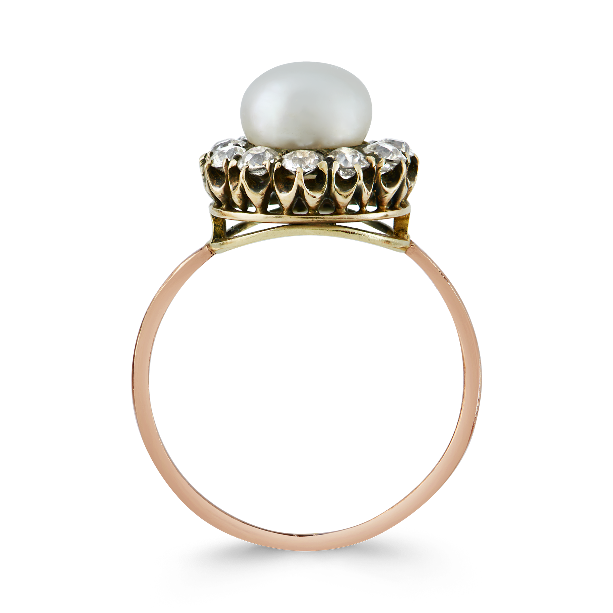 Victorian Natural Pearl Ring Natural Pearl Cluster Ring, with Diamond Surround_3