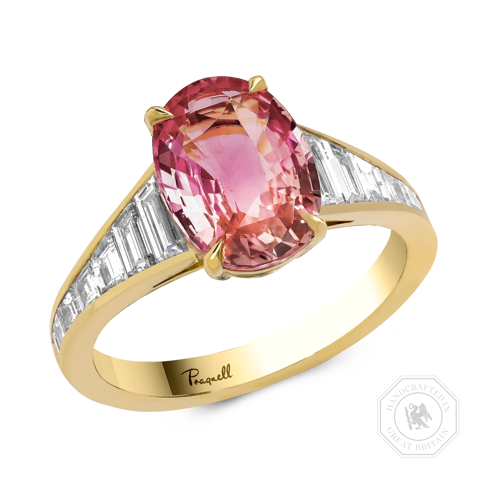 Masterpiece 3.09ct Sri Lankan Padparadscha Sapphire and Diamond Ring Oval & Baguette Cut, Claw & Channel Set_1