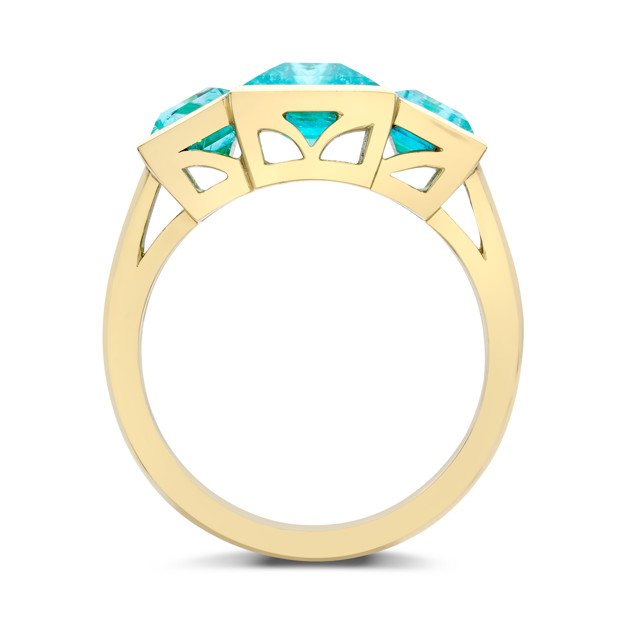 Masterpiece Kingdom 6.06ct Paraiba Tourmaline Three Stone Ring Baguette Cut, Rubover Set_3