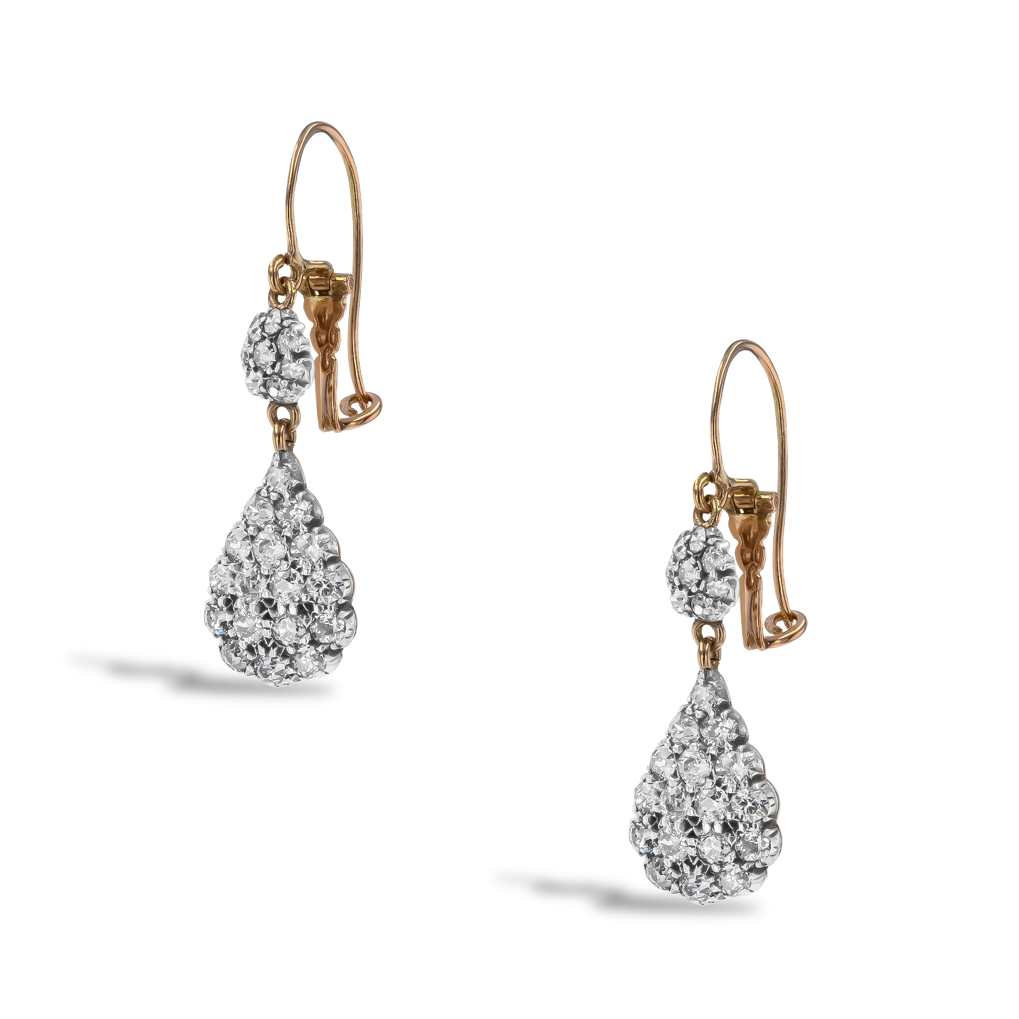 Old Cut Diamond Cluster Drop Earrings Old European Cut, Pave Set_2
