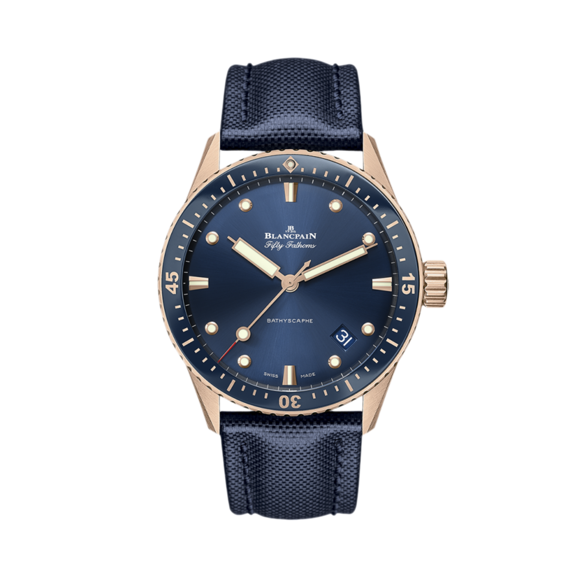 Blancpain Fifty Fathoms Bathyscaphe 30.6mm, Blue Dial, Dot Numerals_1