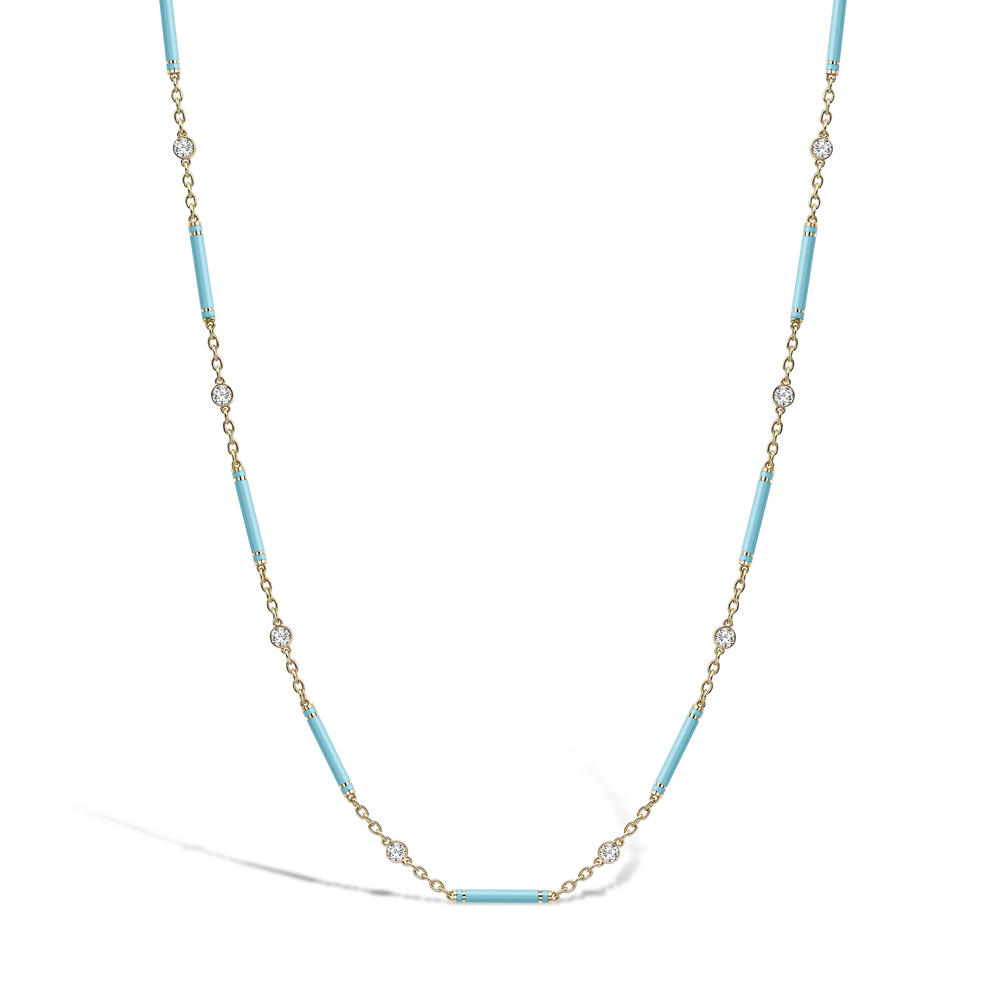 Brilliant Cut Diamond Necklace Long Necklace with Turquoise Enamel_2