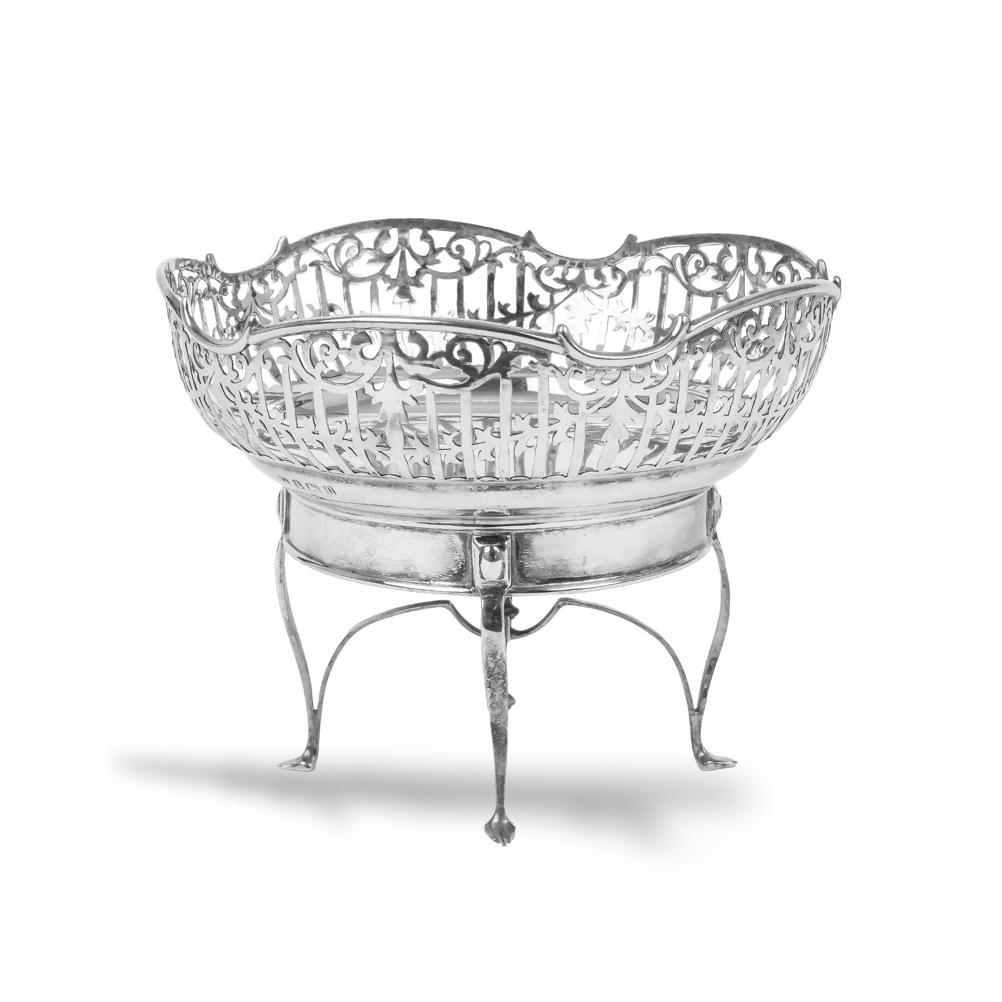Silver Pierced Round Dish on Four Feet _2