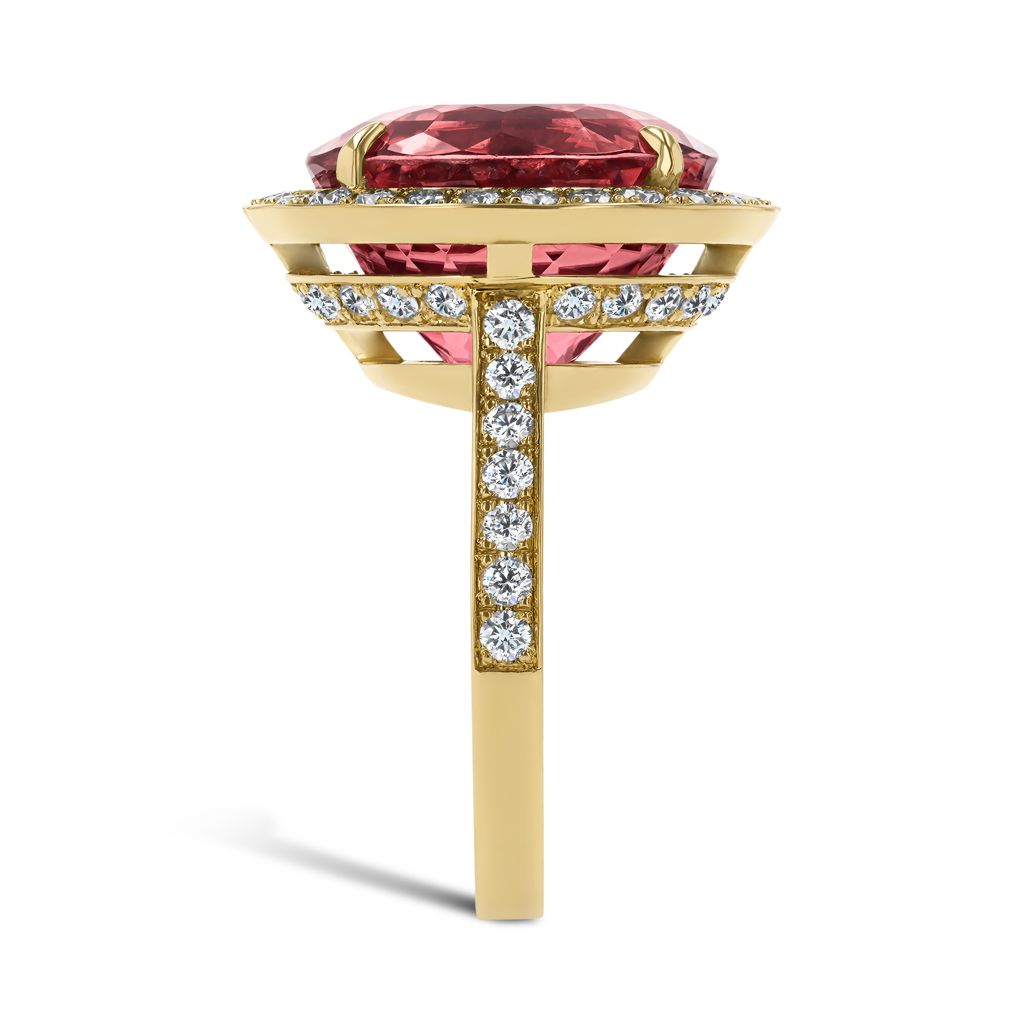 Cushion Cut 12.86ct Pink Tourmaline and Diamond Ring Cushion Cut, Claw Set_4