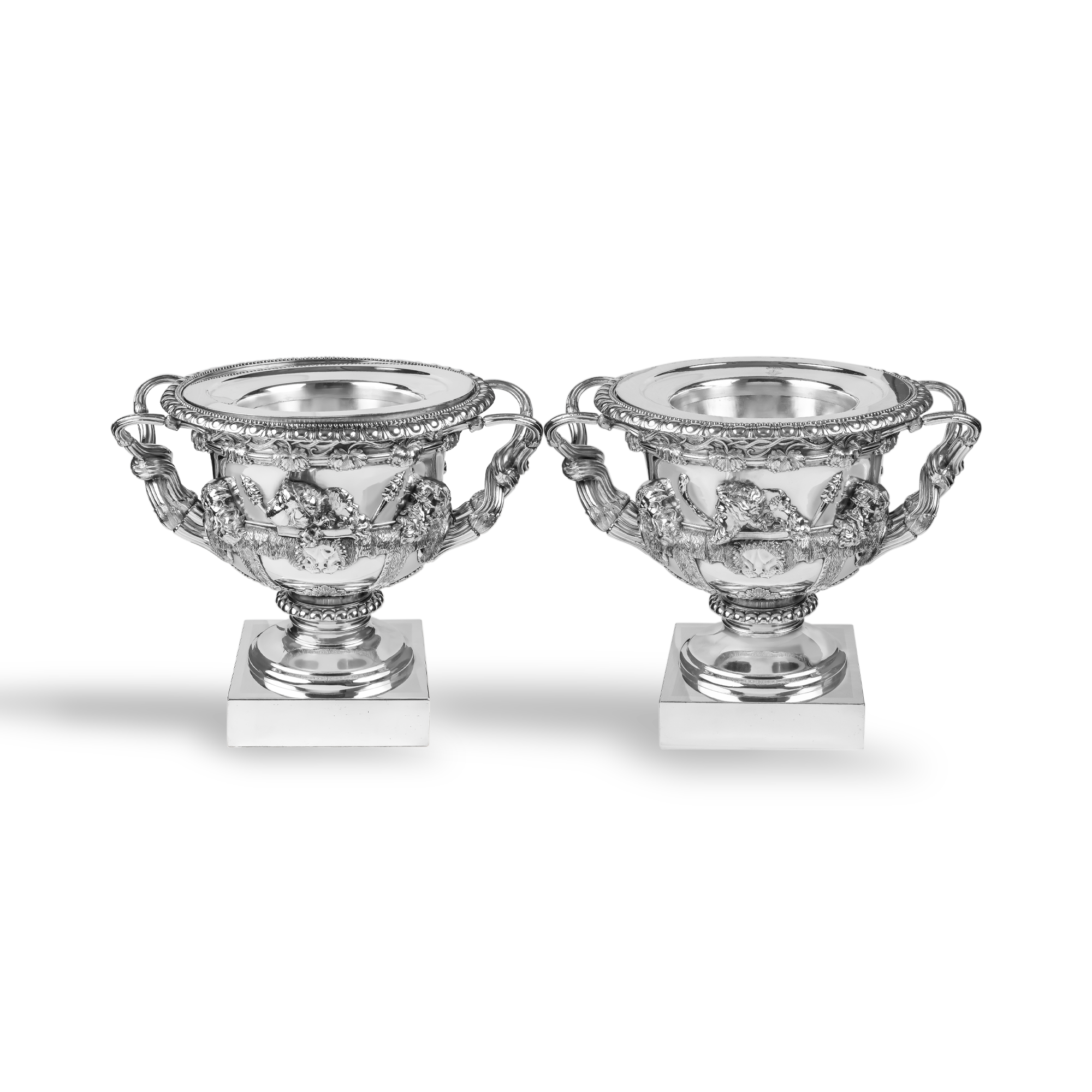 George IV Pair of Old Sheffield Silver Plated Warwick Vase Wine Coolers _1