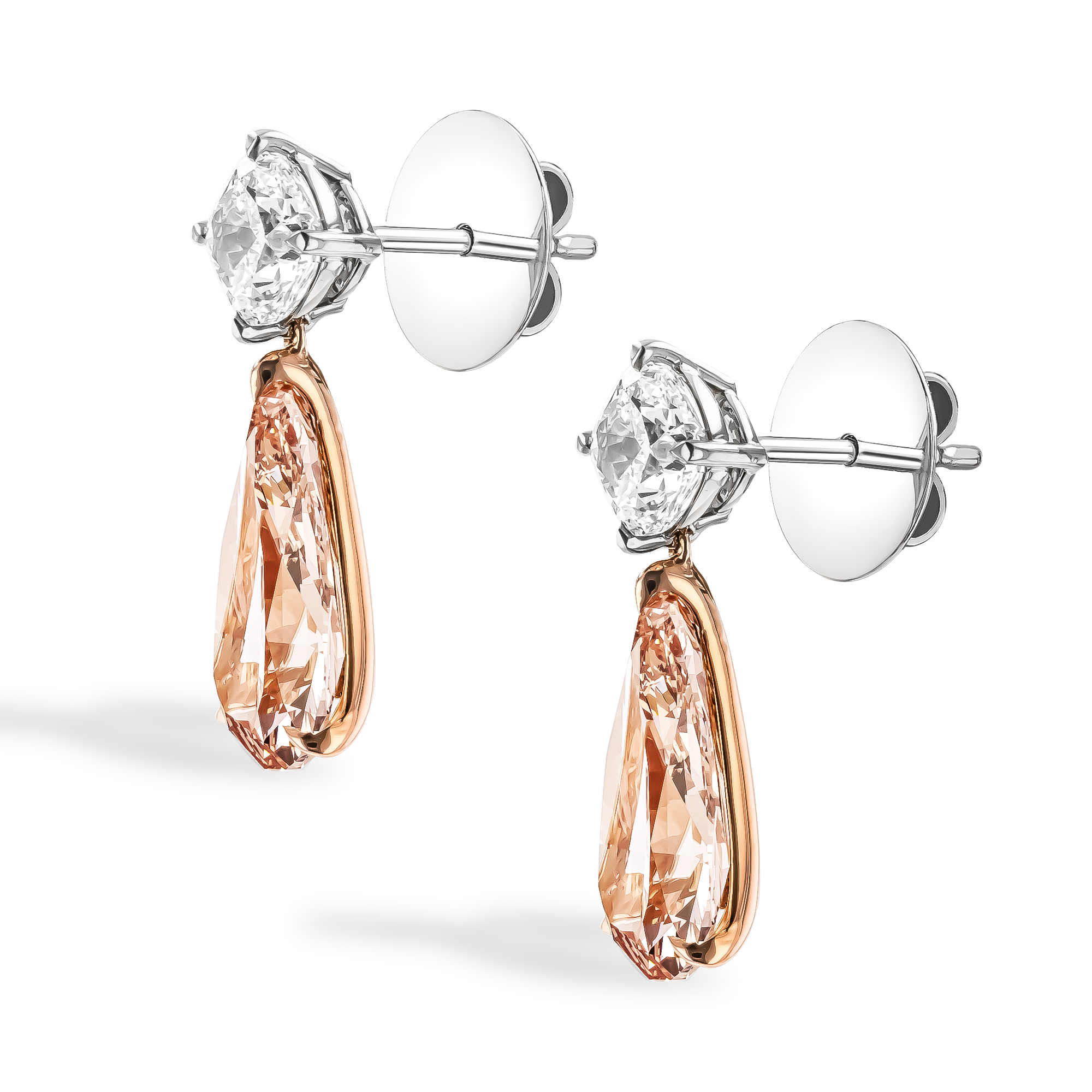 Masterpiece Fancy Pink-Brown Pear Cut Diamond Drop Earrings Pear & Cushion Modern Cut, Claw Set_2