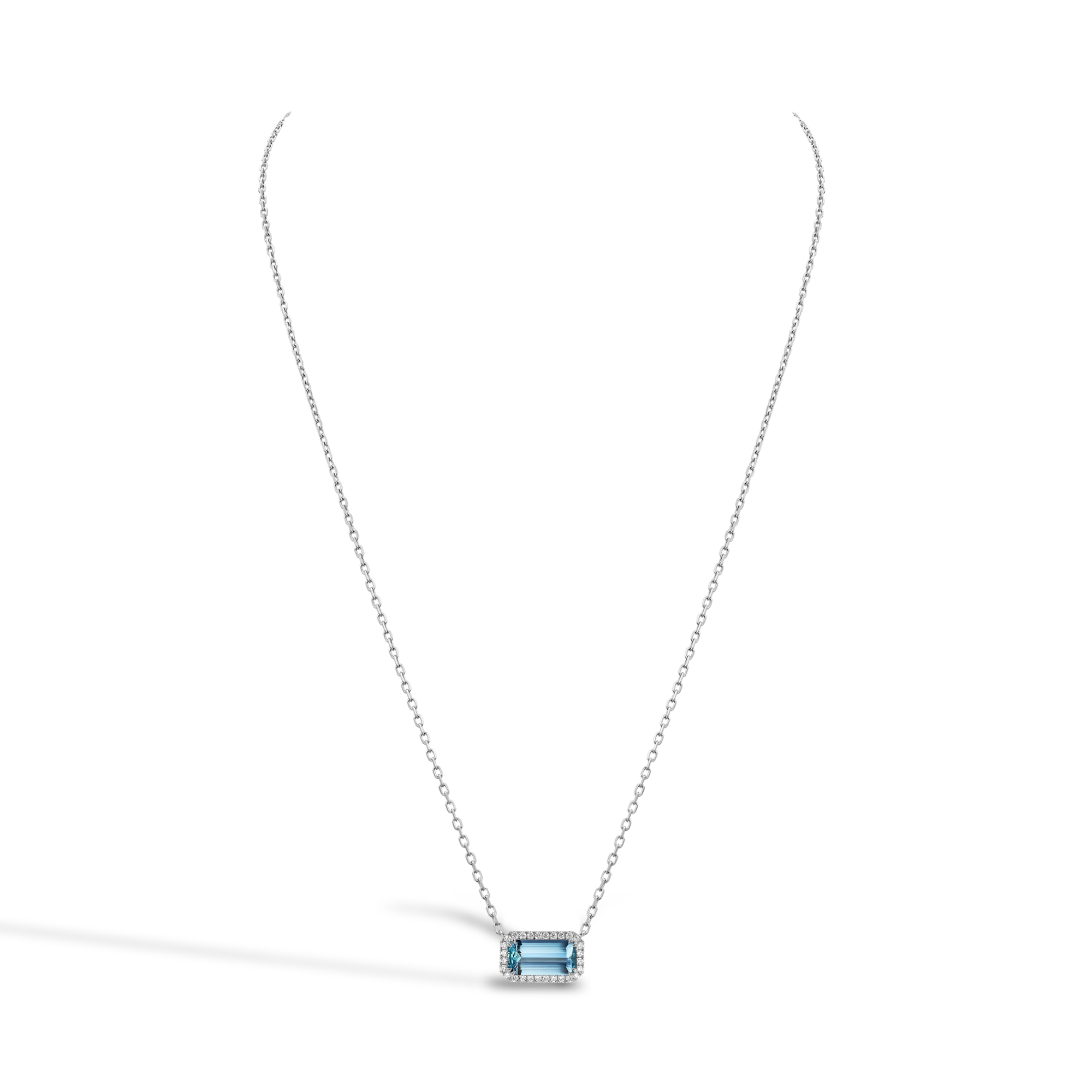 Rectangular Cut 2.07ct Lukusuzi Aquamarine and Diamond Pendant Emerald Cut, Claw Set_2