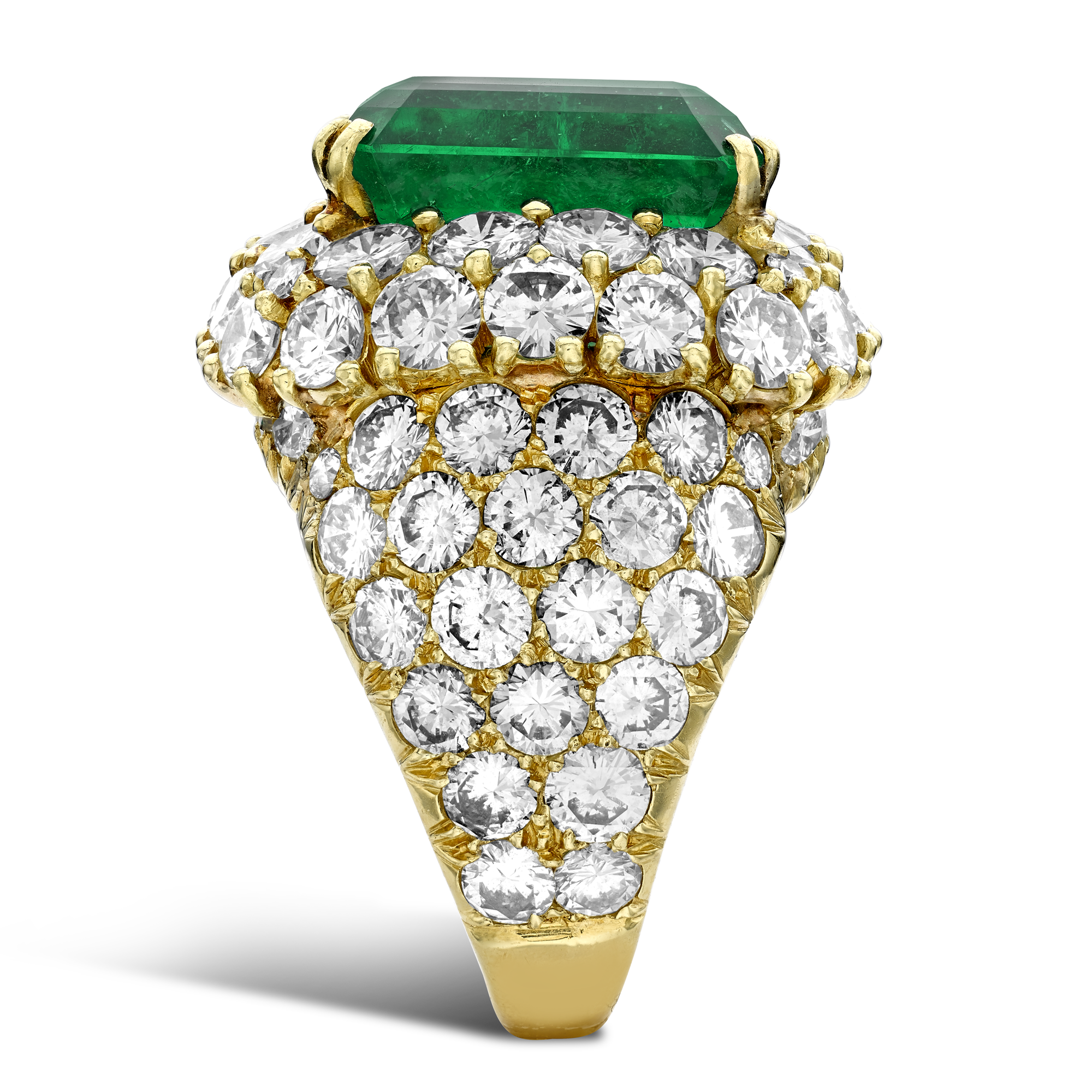 1970s Van Cleef & Arpels Emerald and Diamond Ring Octagonal Step & Brilliant Cut, Claw Set_4