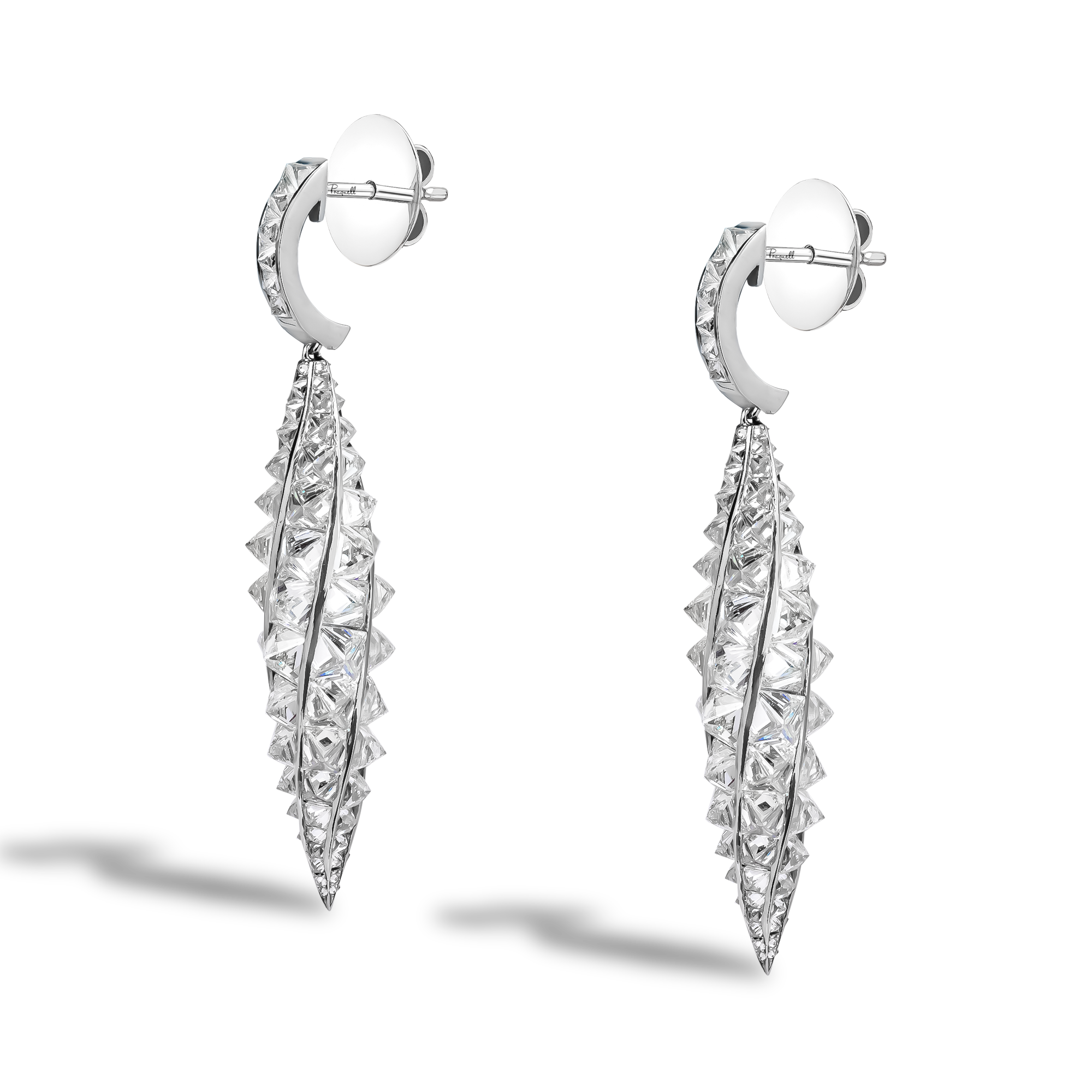 Masterpiece 18.34ct Inverted Diamond Twirl Drop Earrings Princess Cut, Channel Set_2