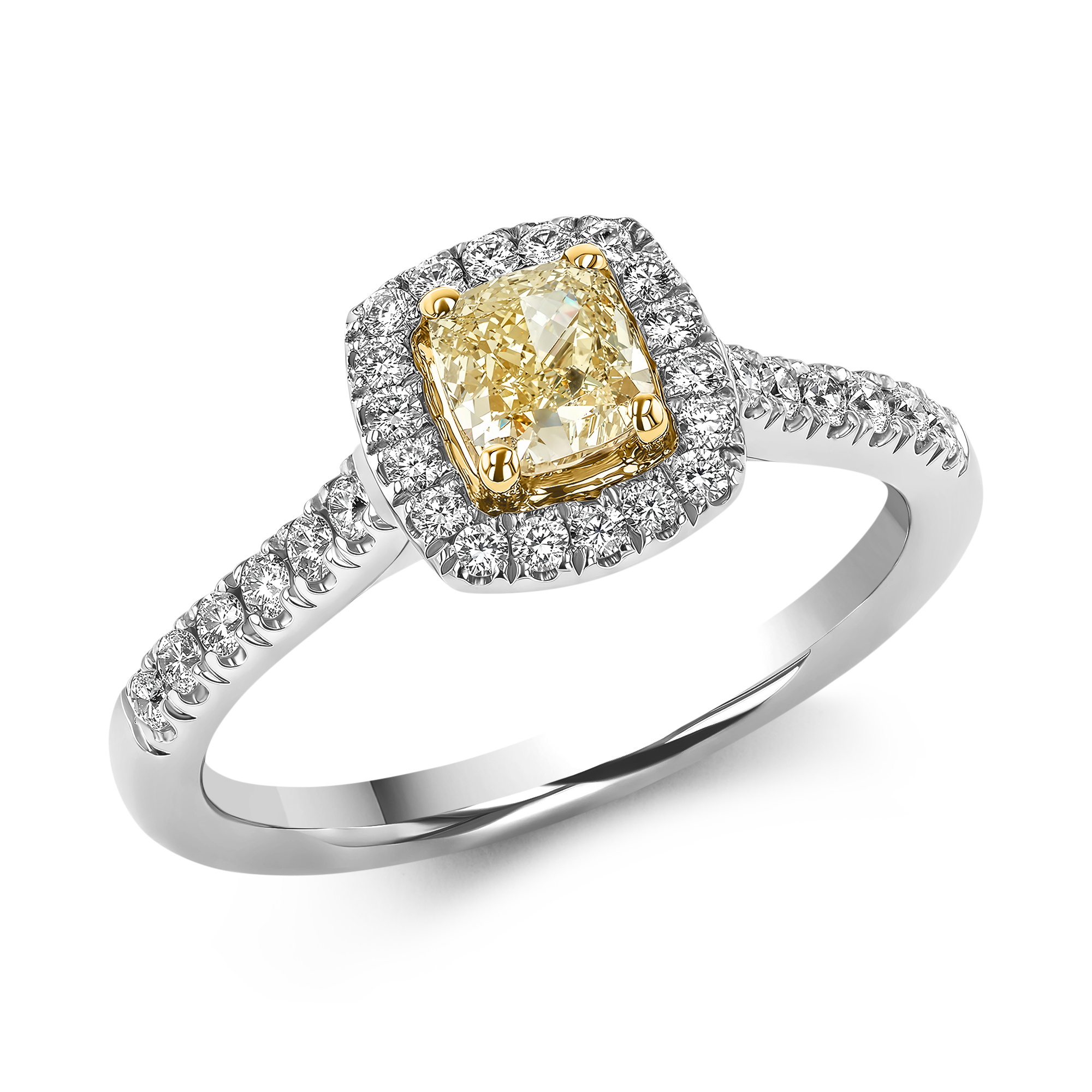 Celestial 0.54ct Fancy Yellow Diamond Cluster Ring Cushion modern cut, Claw set_1