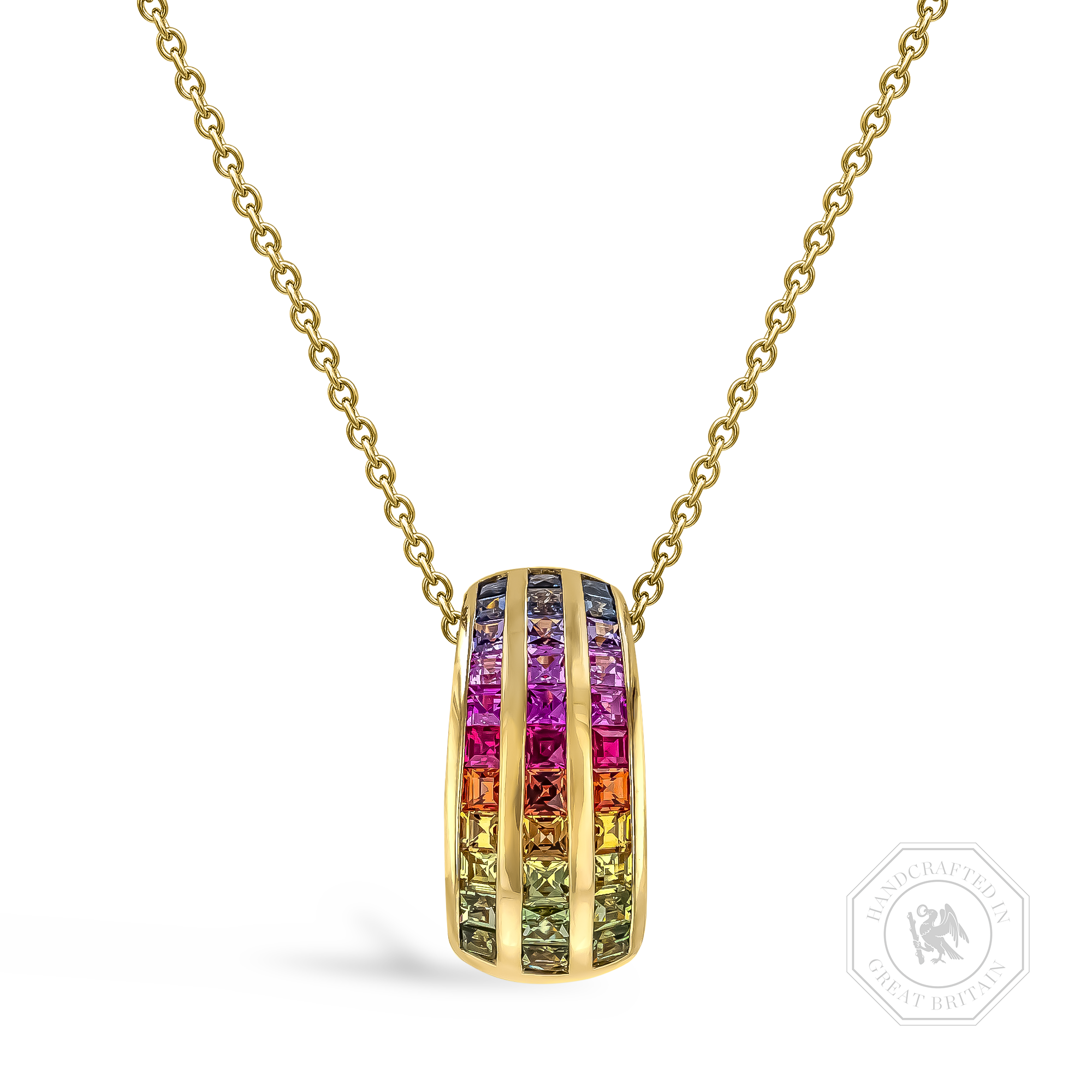 Manhattan Three Row Sapphire Pendant Carre Cut, Channel Set_1