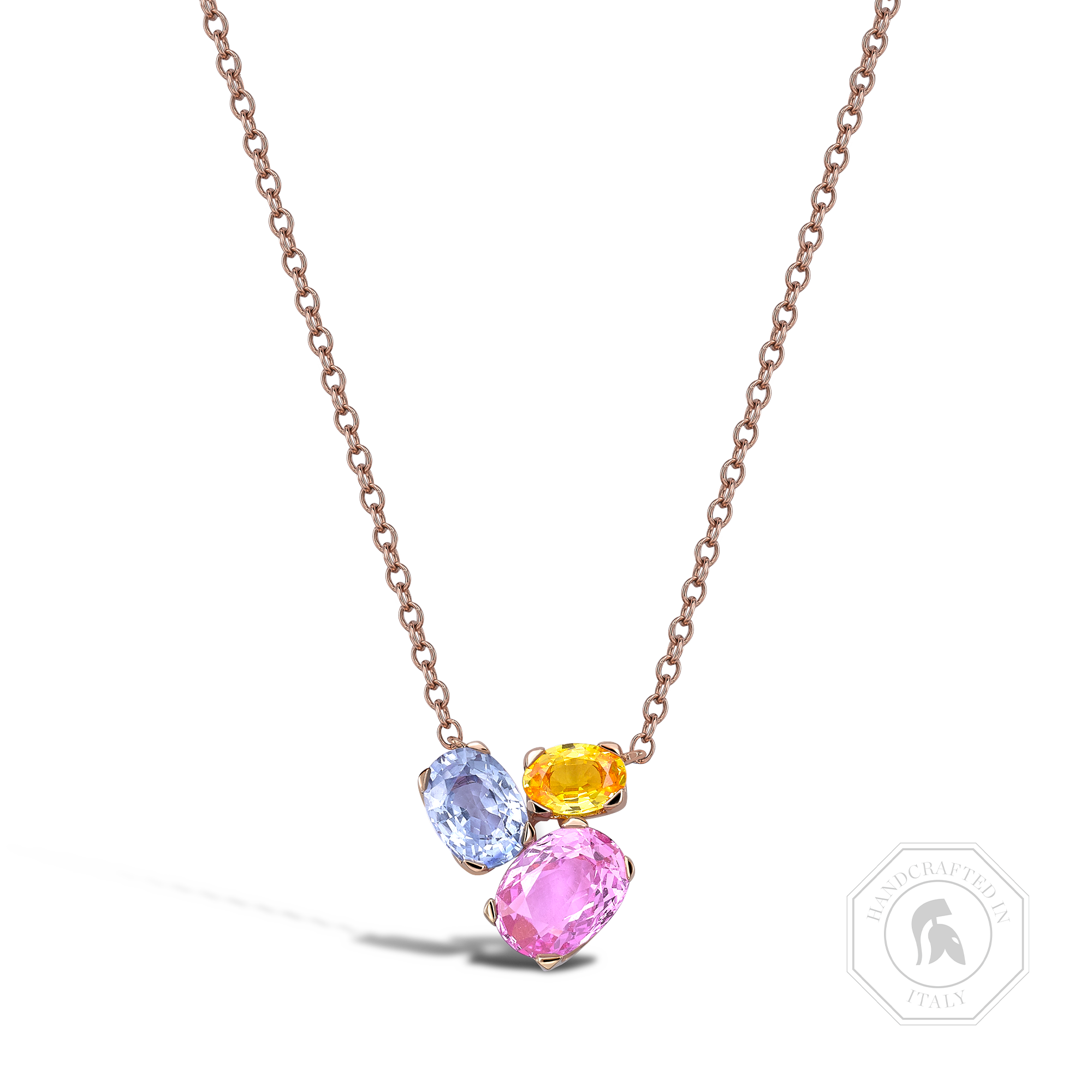 Rainbow Fancy Sapphire Three-Stone Pendant Oval Cut, Claw Set_1