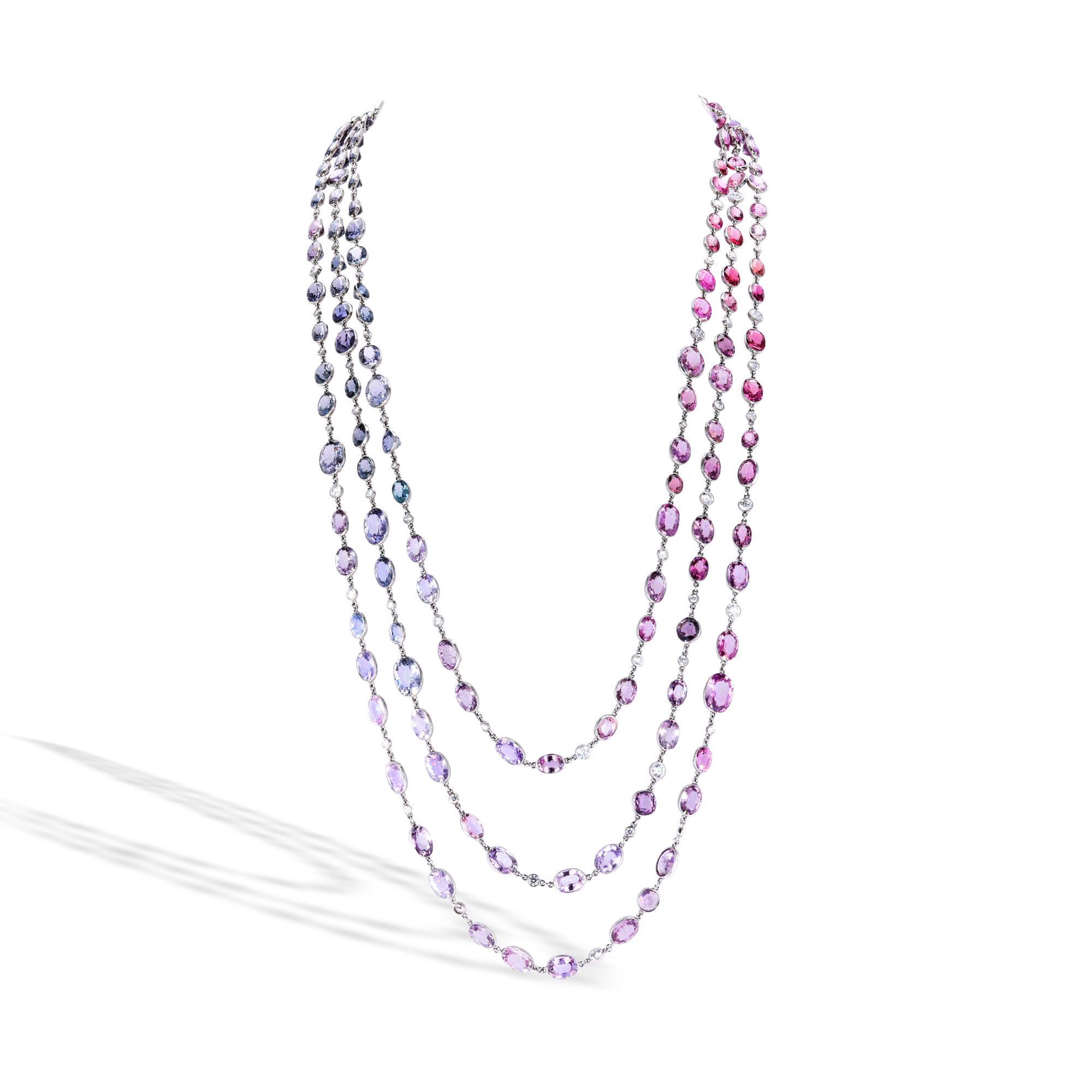 Masterpiece Pastel Spinel and Diamond Long Necklace Oval & Round Cut, Rubover Set_1