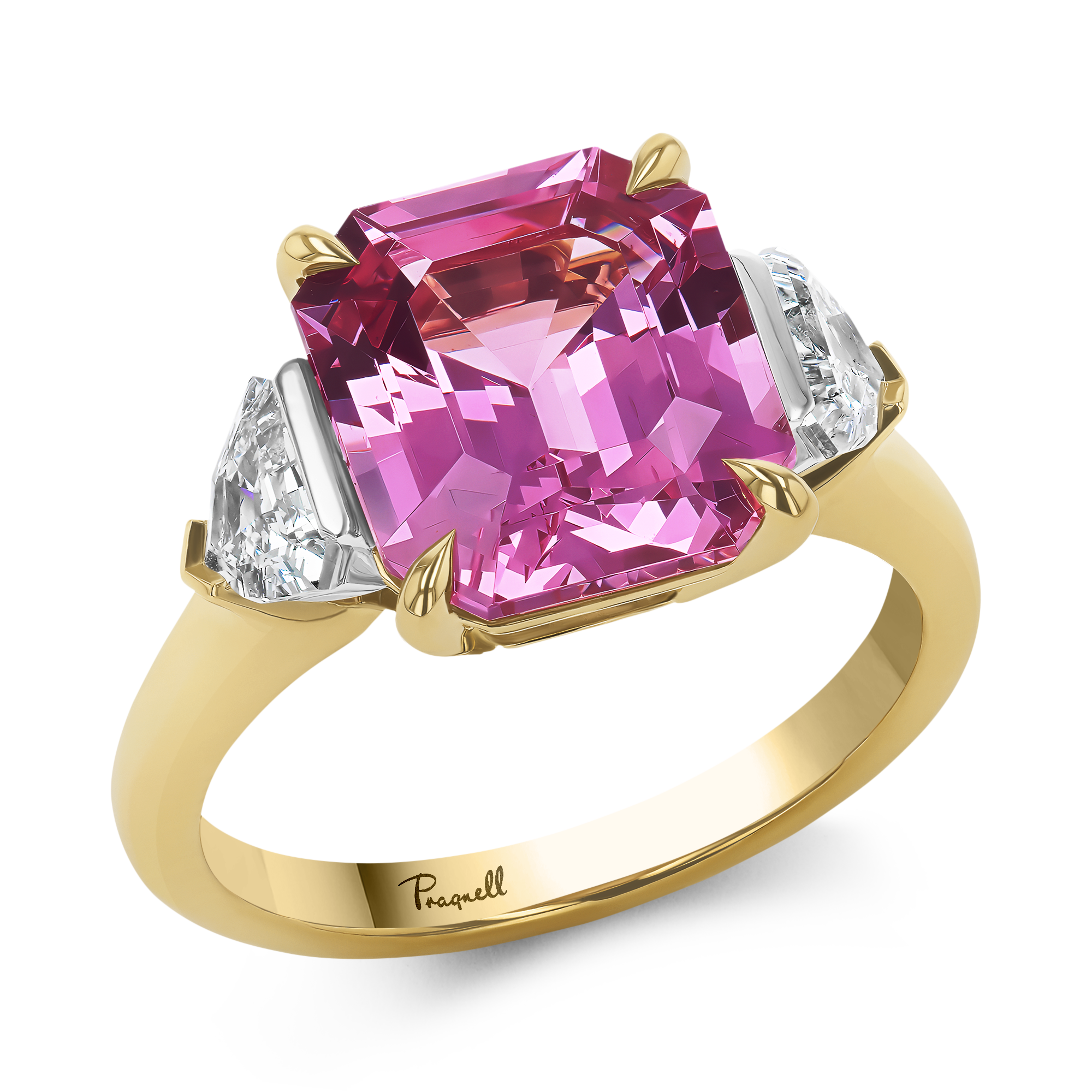 Masterpiece 5.15ct Emerald Cut Tanzania Strawberry Spinel and Diamond Ring Emerald Cut, Claw Set_1