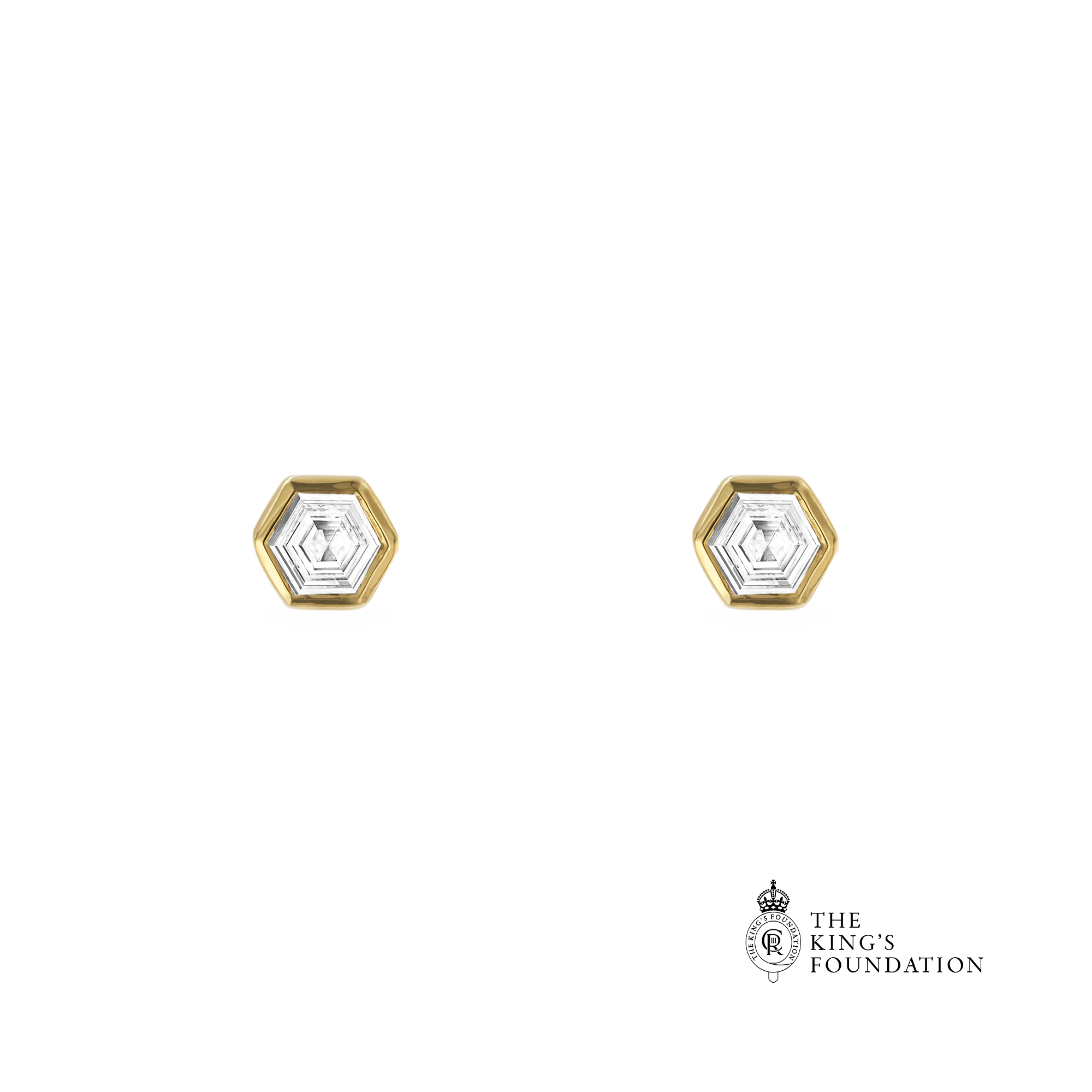 Honeycomb Diamond Solitaire Earrings Hexagonal Cut, Rubover Set_1