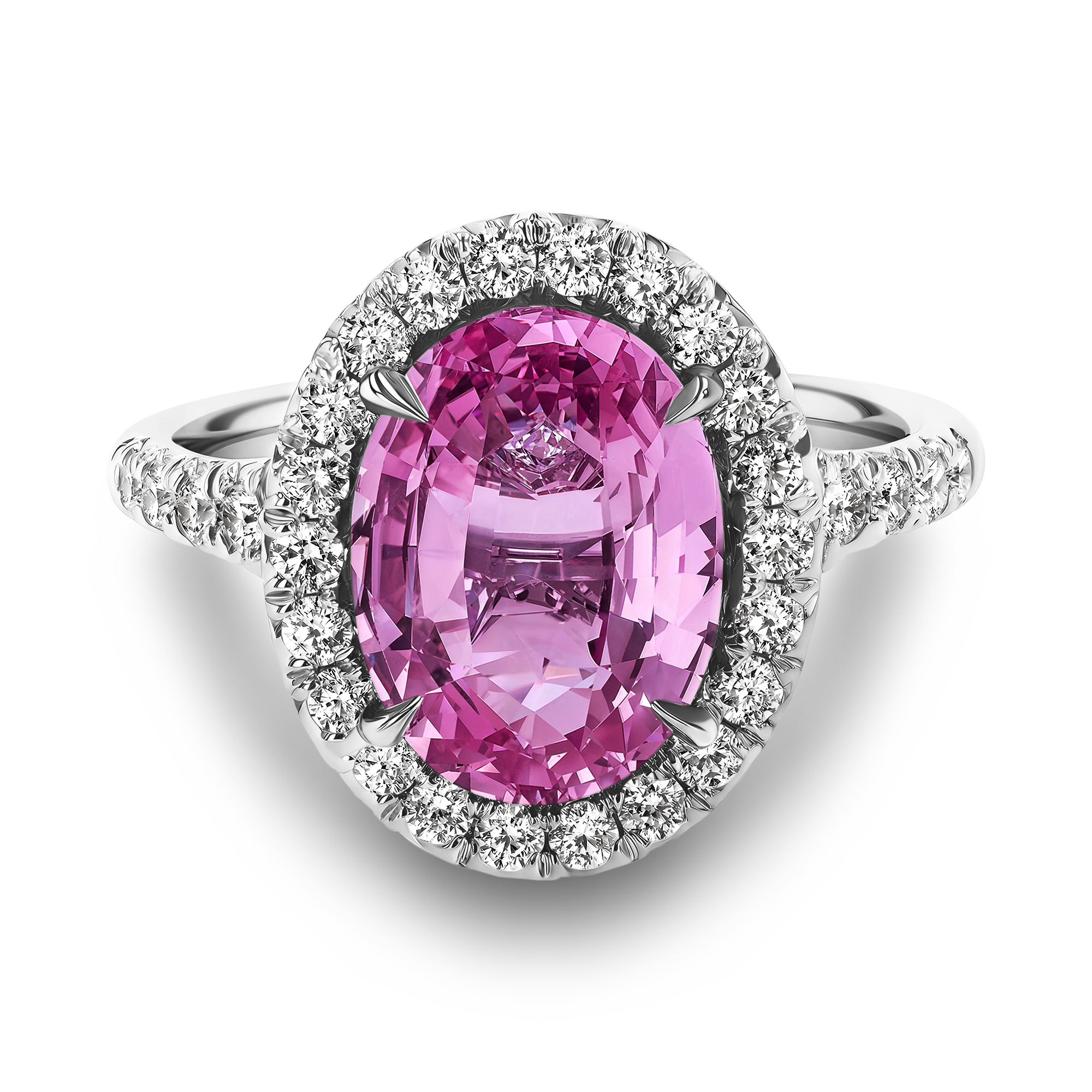 Madagascan Pink Sapphire and Diamond Cluster Ring Oval Cut, Claw Set_2