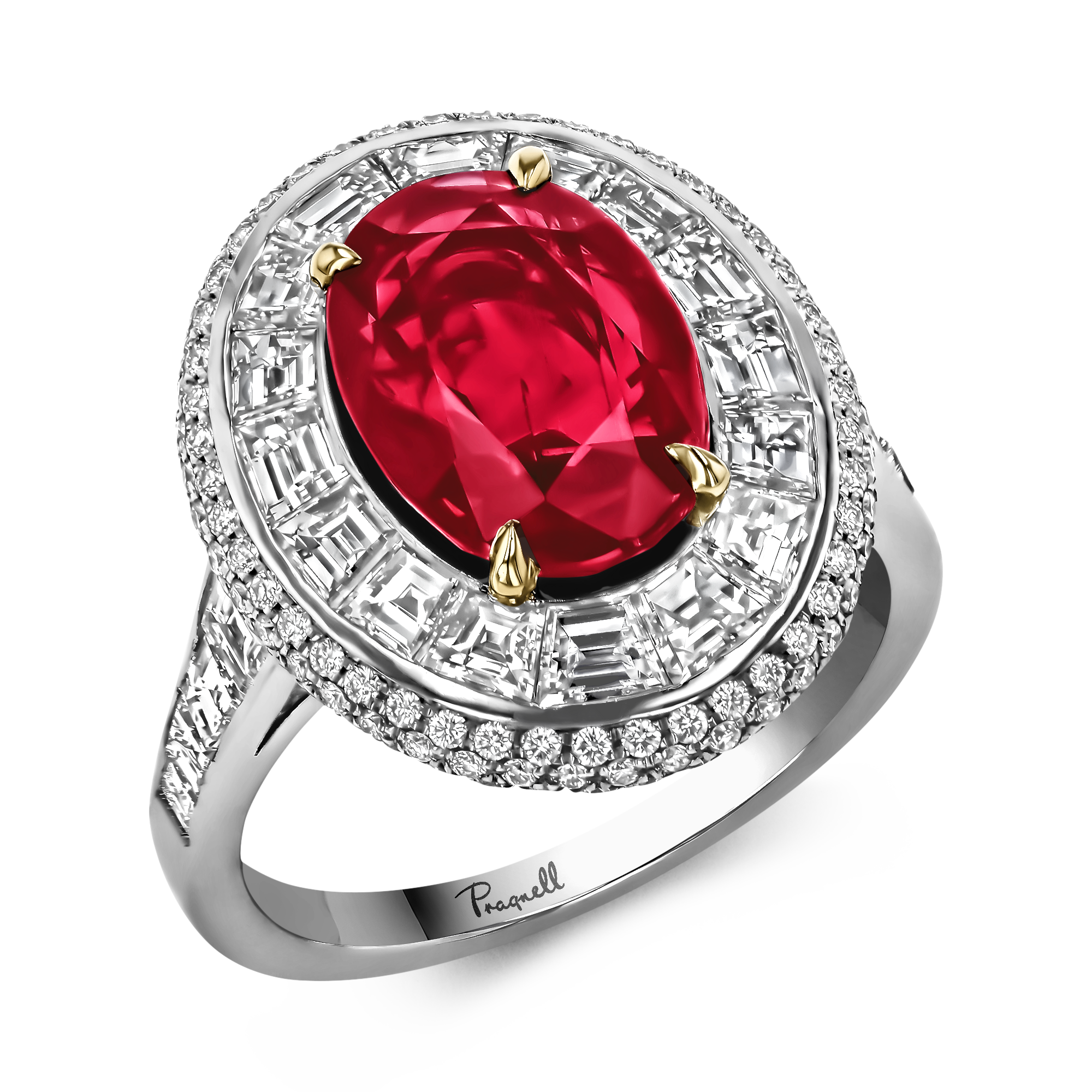 Masterpiece 4.13ct Burmese Ruby and Diamond Cluster Ring Oval Cut, Claw Set_1