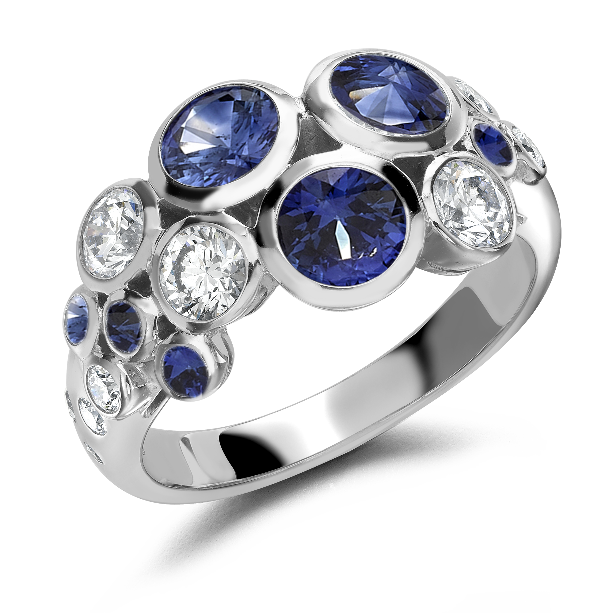Bubbles Blue Sapphire and Diamond Dress Ring Brilliant Cut, Rubover Set_1