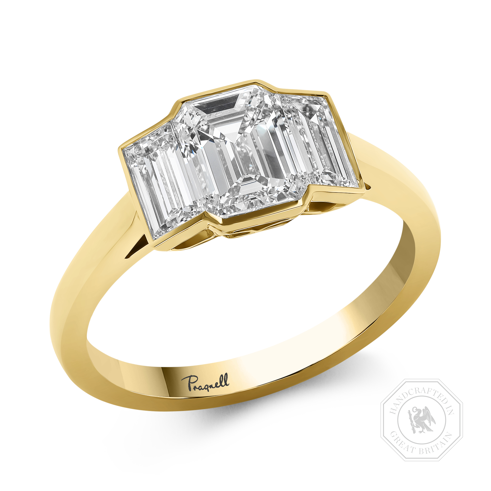 Kingdom 1.11ct Diamond Three Stone Ring Emerald Cut, Rubover Set_1