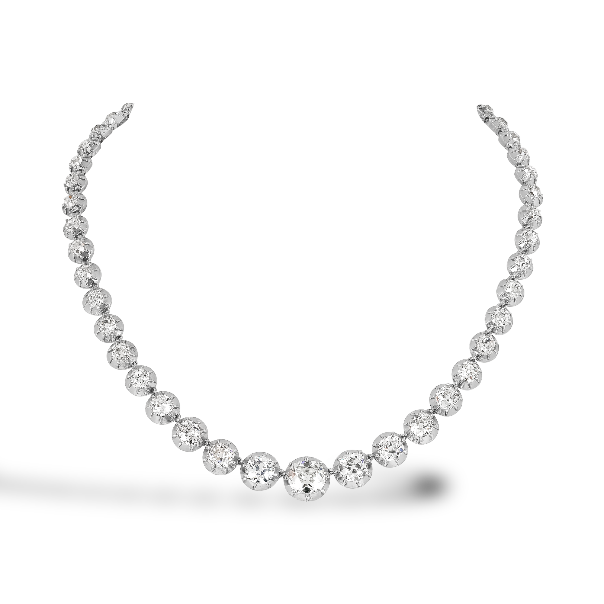 Victorian Two-Row Old Cut 69.00ct Diamond Necklace Old Mine Cut, Rubover Set_2