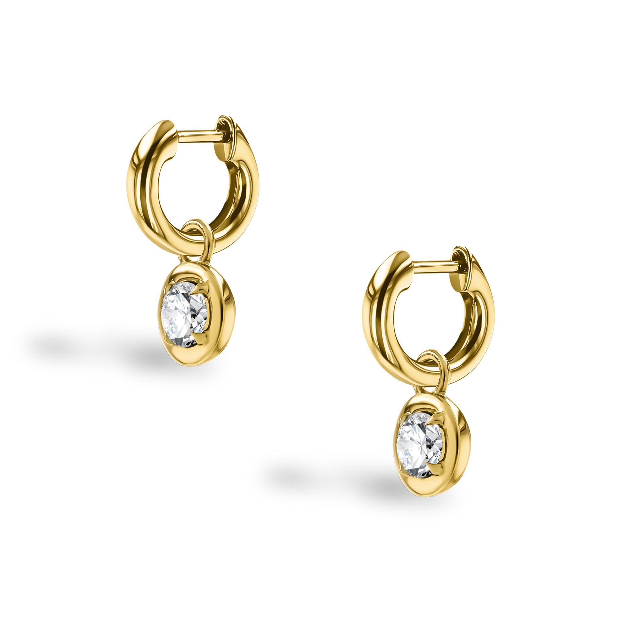 Skimming Stone Diamond Drop Hoop Earrings Brilliant cut, Claw set_3
