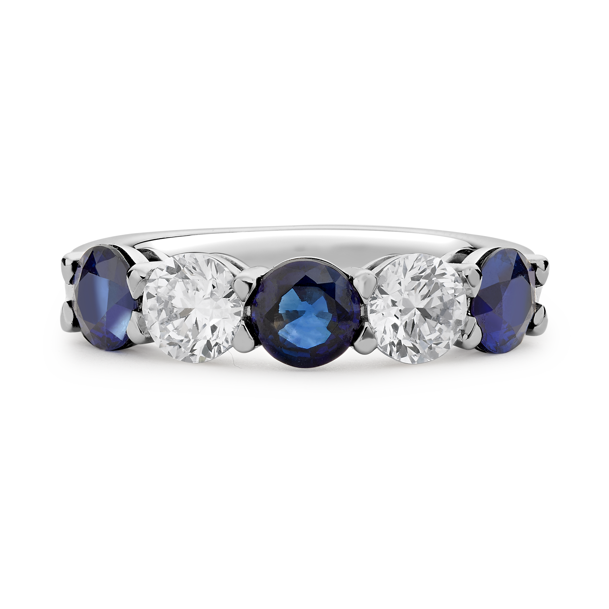 Five Stone Sapphire and Diamond  Ring Round Brilliant Cut, Claw Set_2