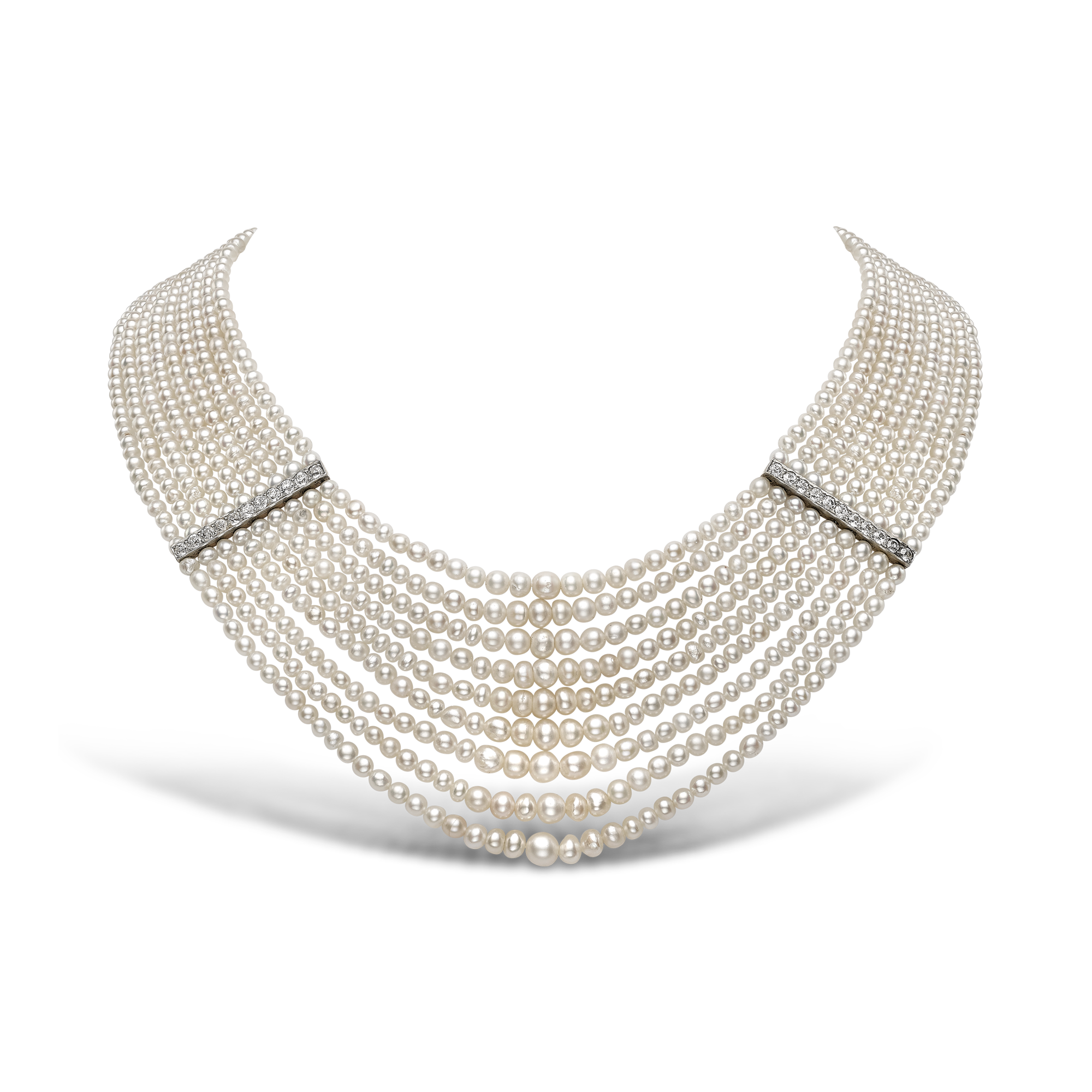 Edwardian Pearl and Diamond Collar Natural Pearl Nine Row Collar, with Diamonds_1