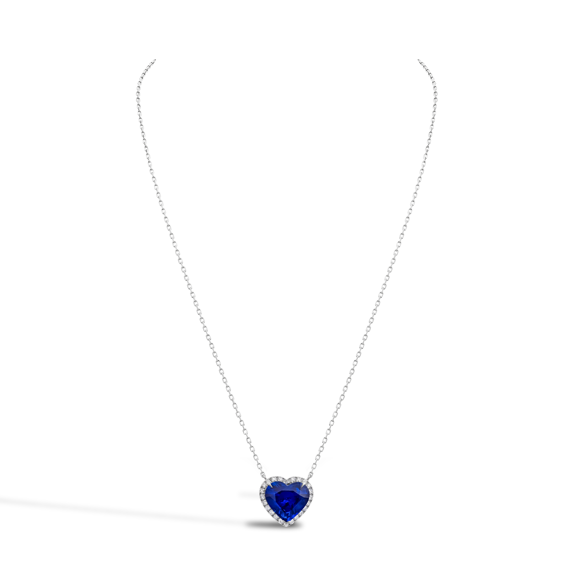 Heart Shaped 3.15ct Sri Lankan Sapphire and Diamond Pendant Heart Shape, Claw Set_2