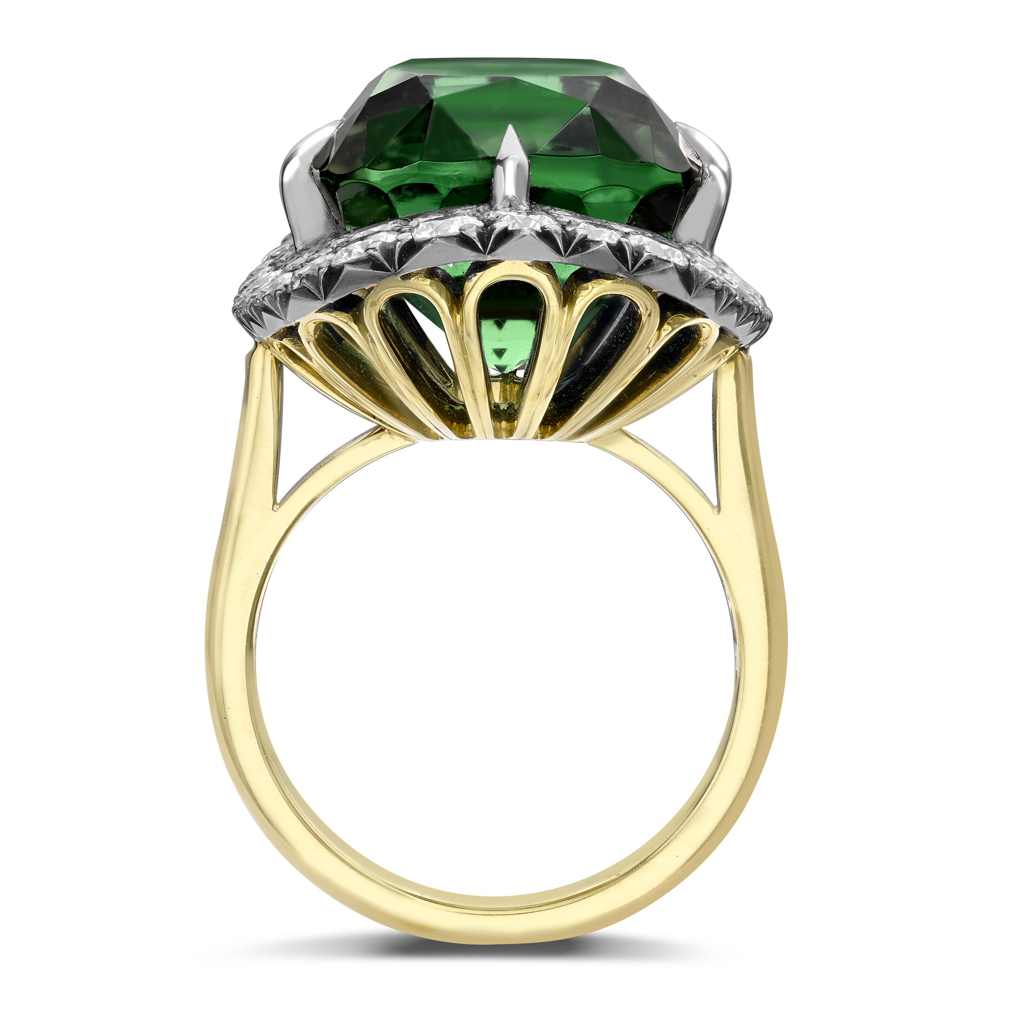 Masterpiece Snowstorm 15.67ct Green Tourmaline and Diamond Cocktail Ring Cushion modern cut, Claw set_3