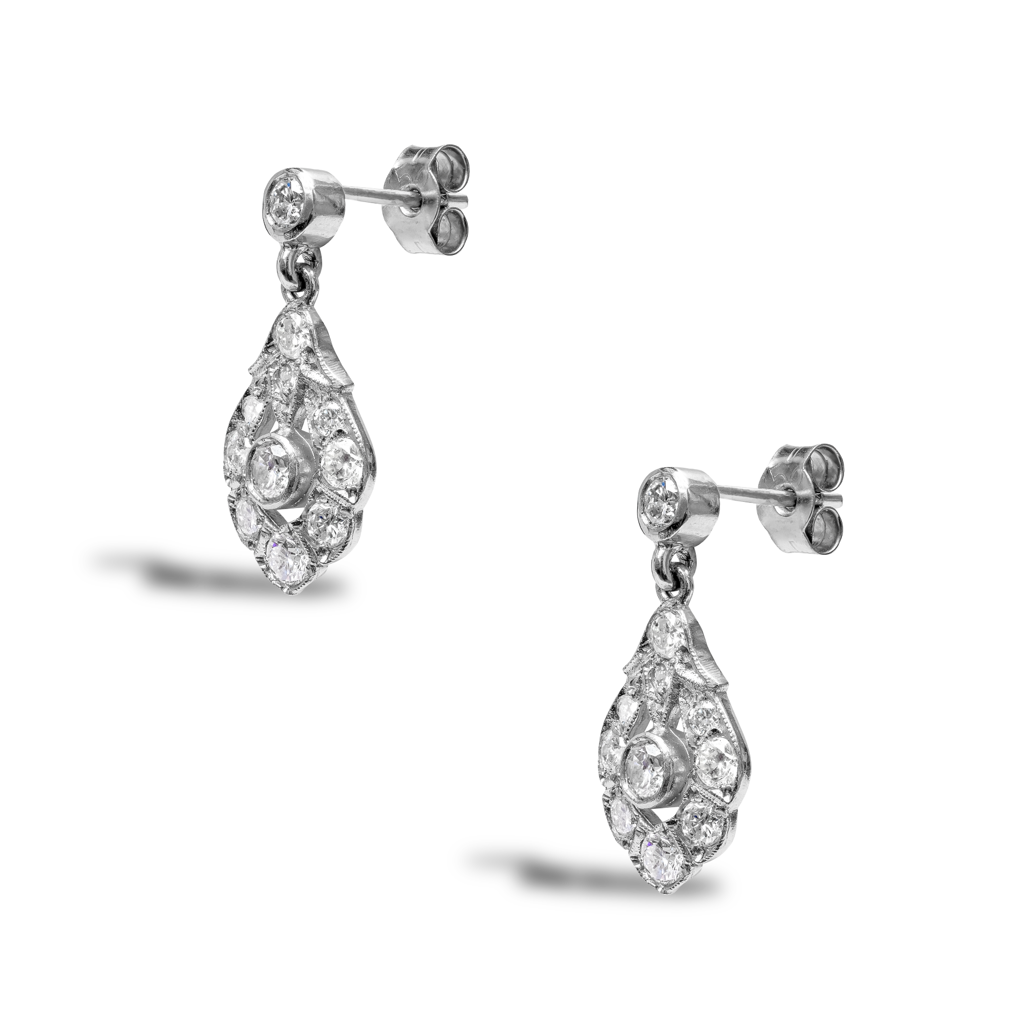 Brilliant Cut Diamond Cluster Drop Earrings Brilliant Cut, Rubover Set_2
