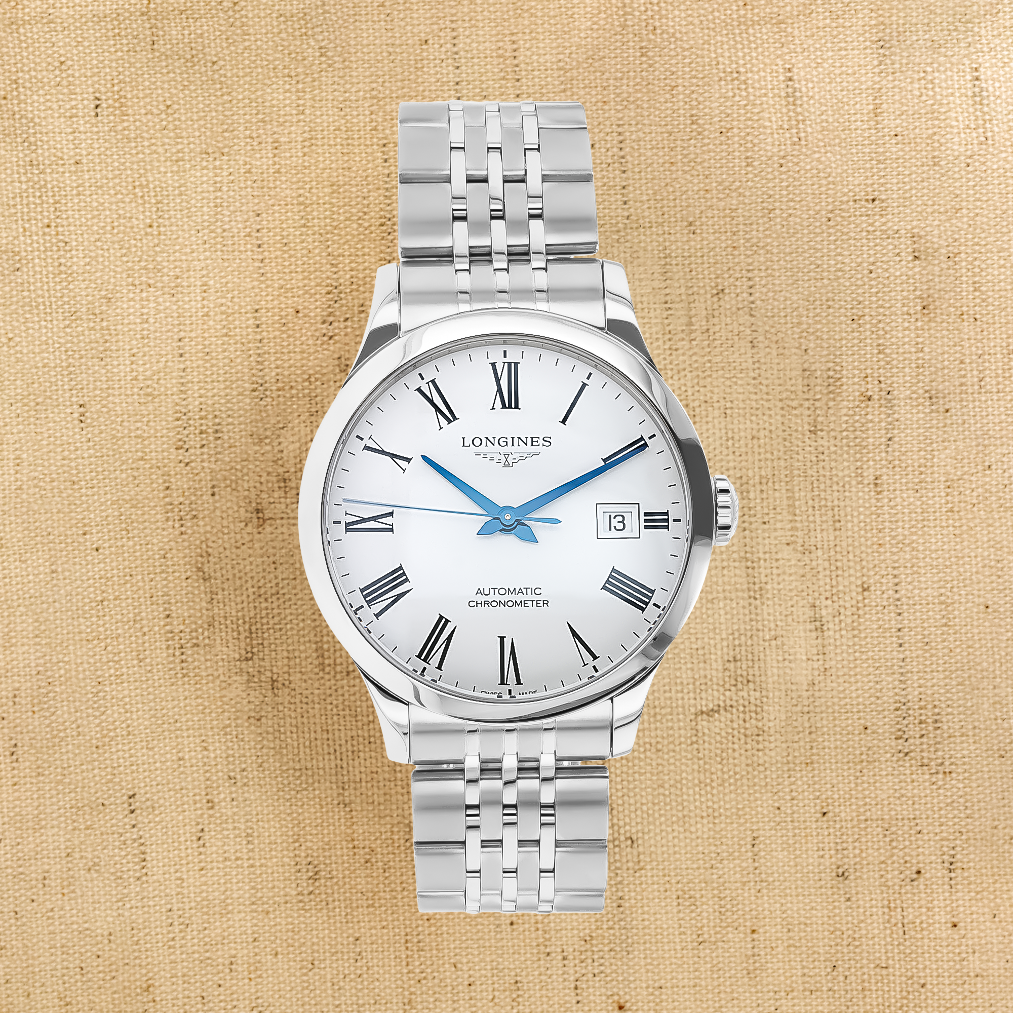 Pre-Owned Longines Record 38.5mm, White Dial, Roman Numerals_1