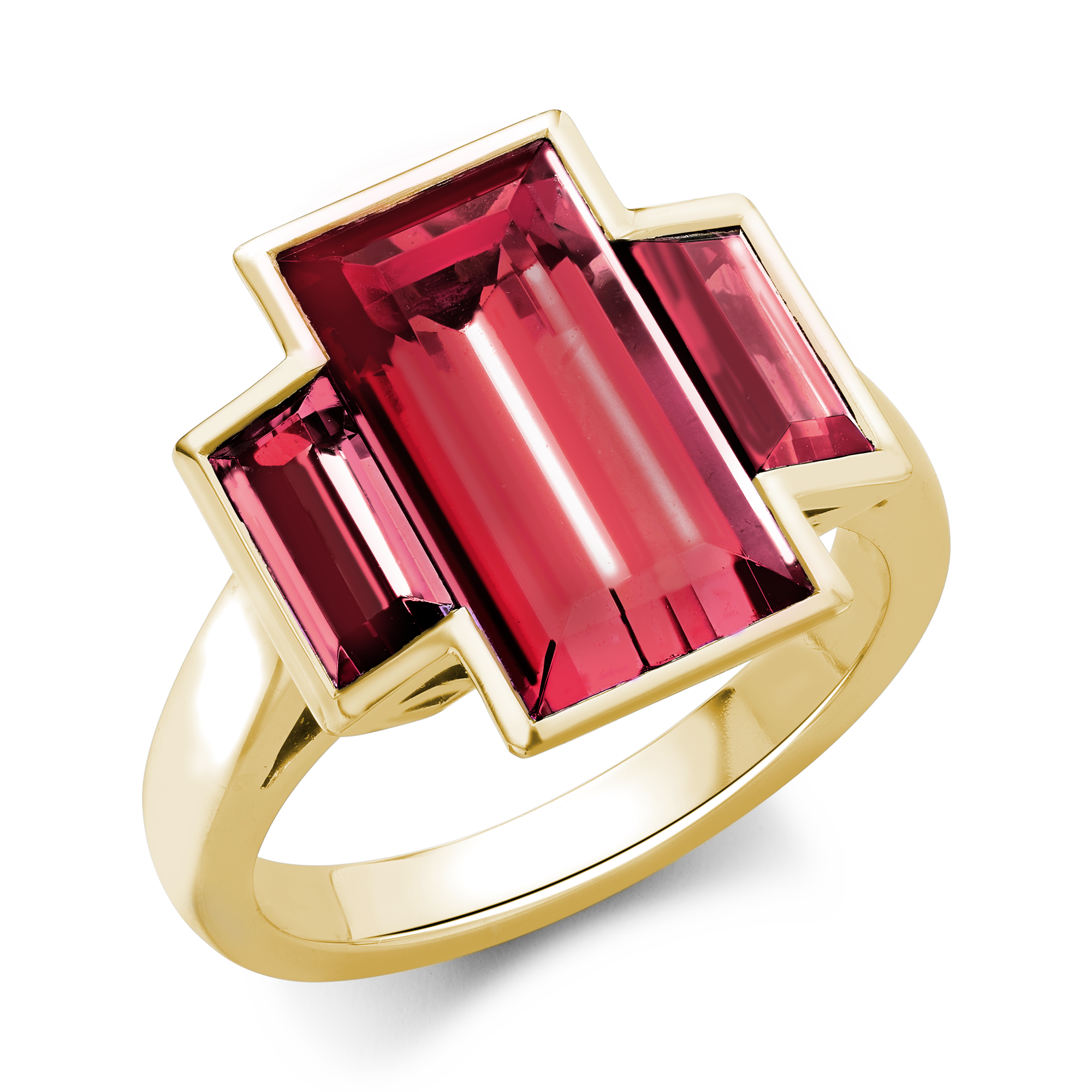 Kingdom Red Tourmaline Ring Baguette Cut, Rubover Set_1