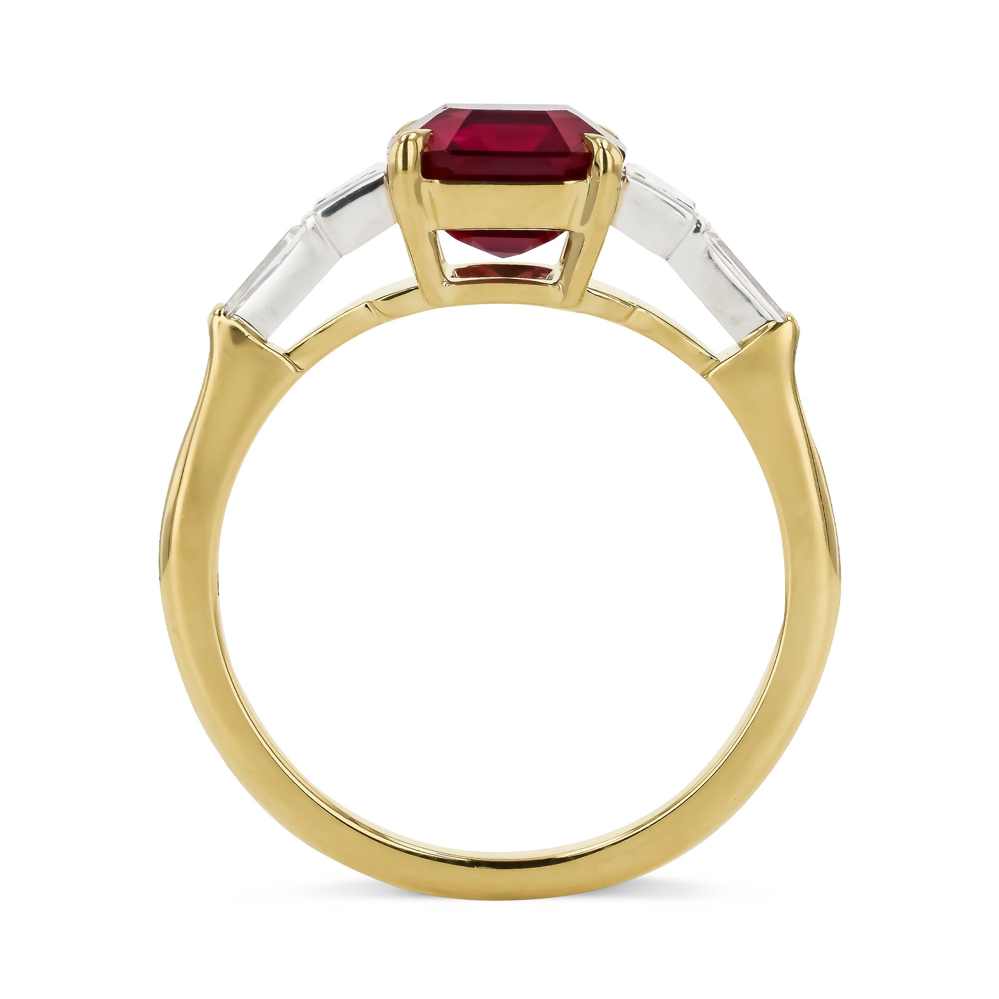 Octagonal Cut 2.72ct Burmese Ruby and Diamond Ring Octagonal & Baguette Cut, Claw Set_3