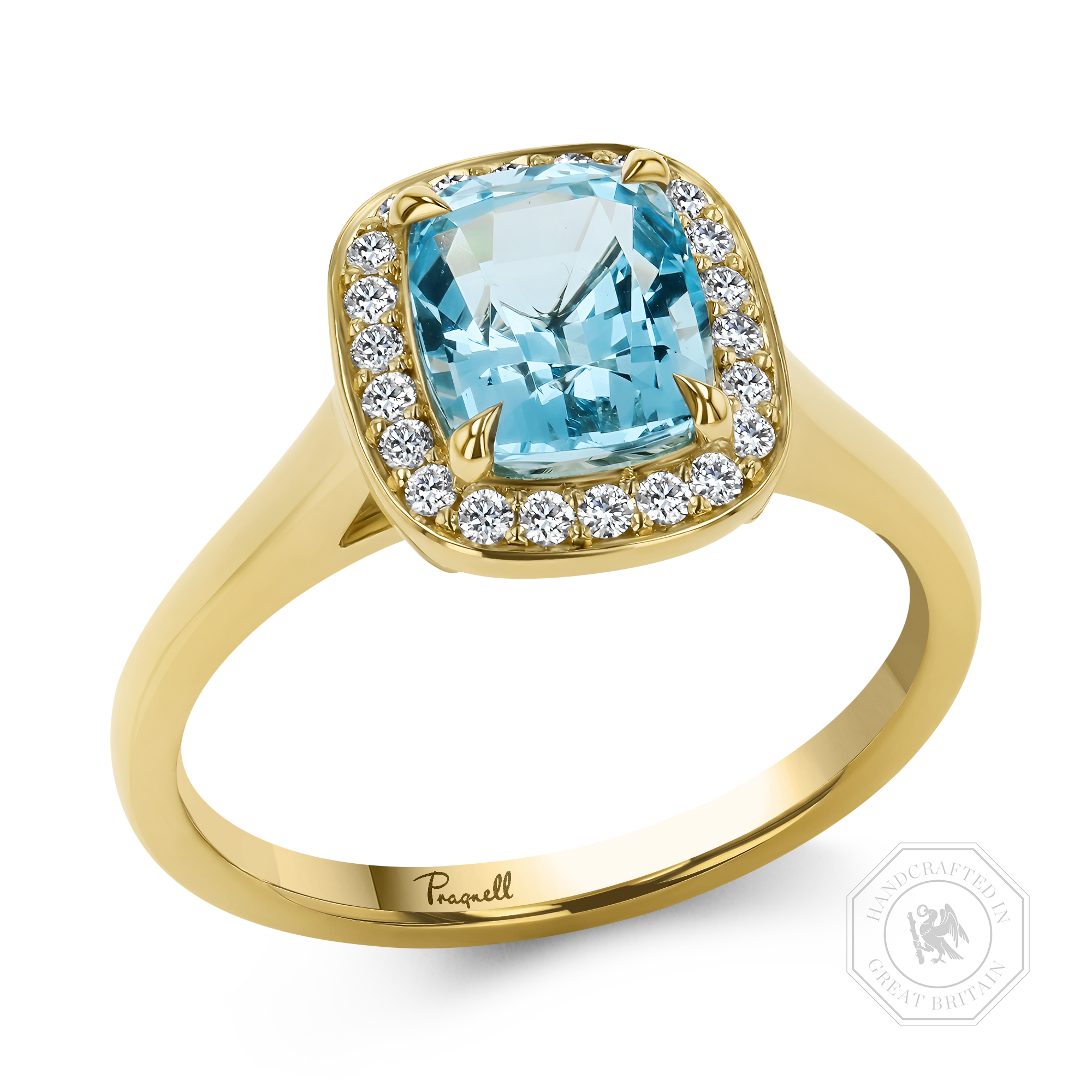 Cushion Cut 1.54ct Lukusuzi Aquamarine and Diamond Cluster Ring Modern Cushion Cut, Claw Set_1