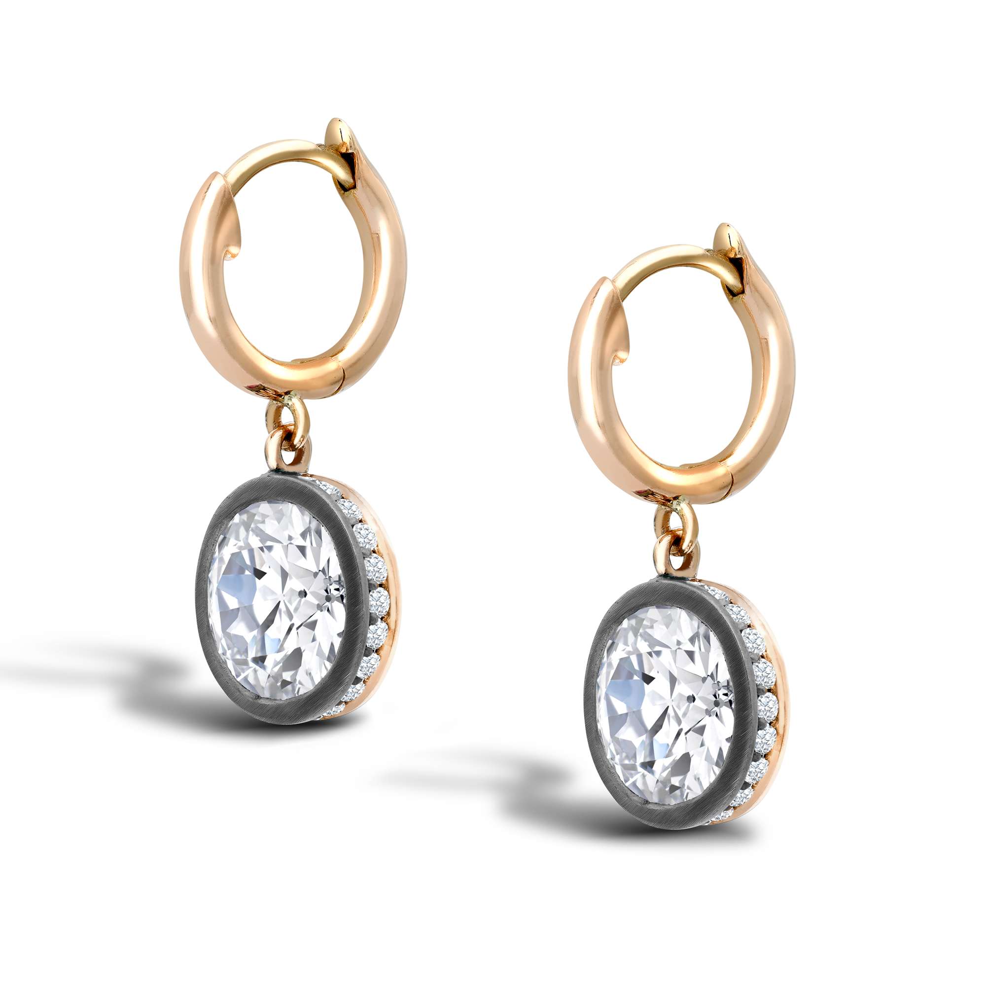 Diamond Drop Hoop Earrings Brilliant Cut, Brilliant Cut Diamond Surround_3