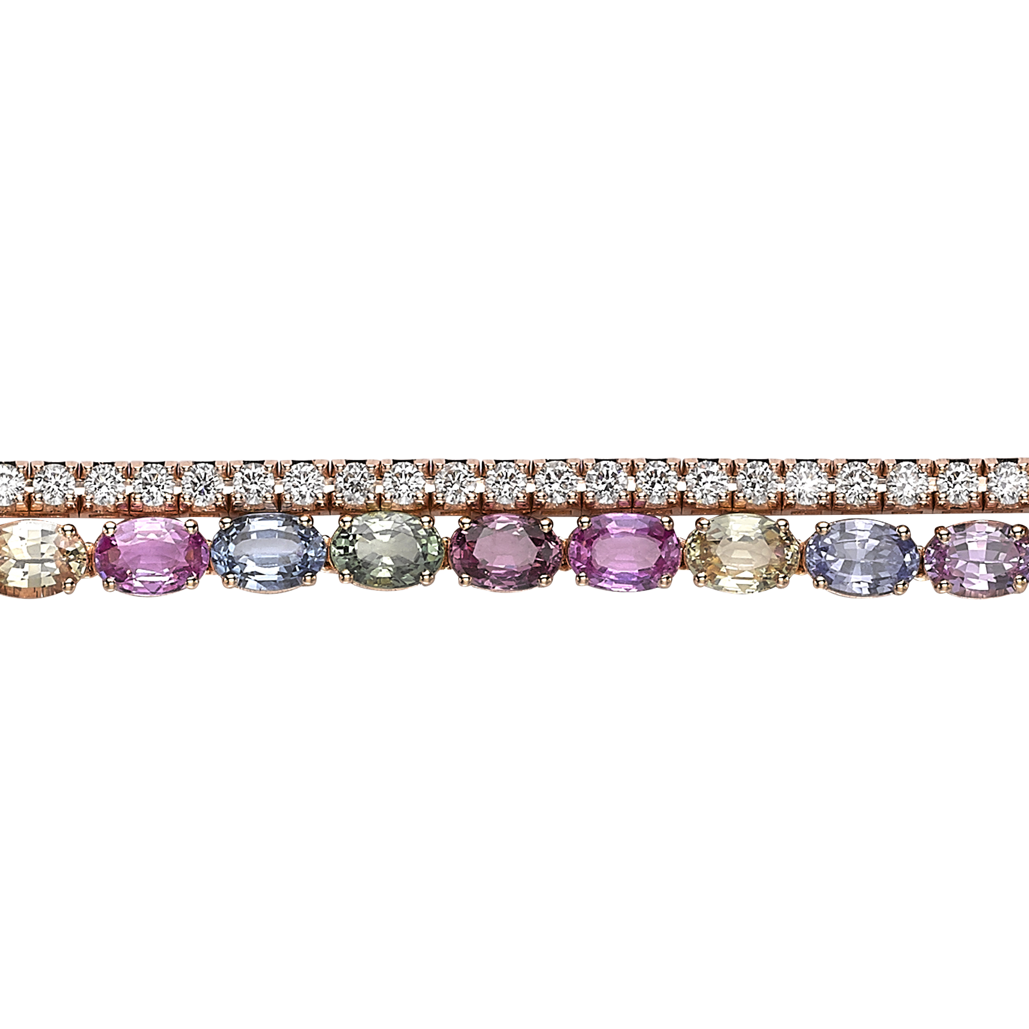 Rainbow Fancy Sapphire and Diamond Two Row Bracelet Oval Cut, Claw Set_3