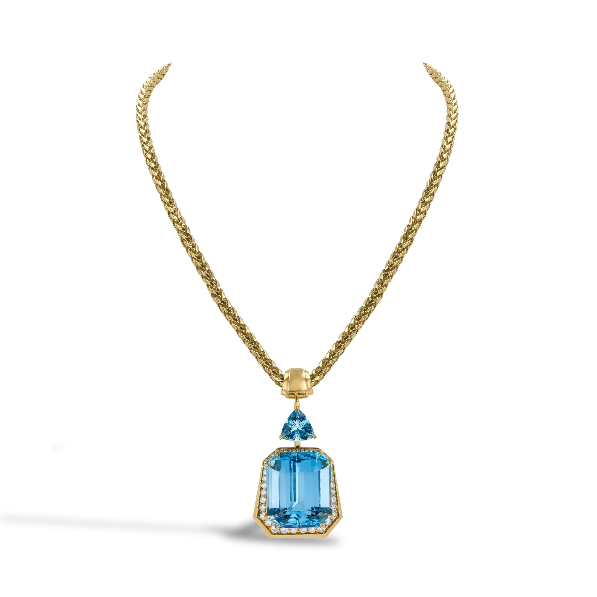 Masterpiece 44.77ct Lukusuzi Aquamarine and Diamond Pendant Emerald & Trillion Cut, Claw Set_2