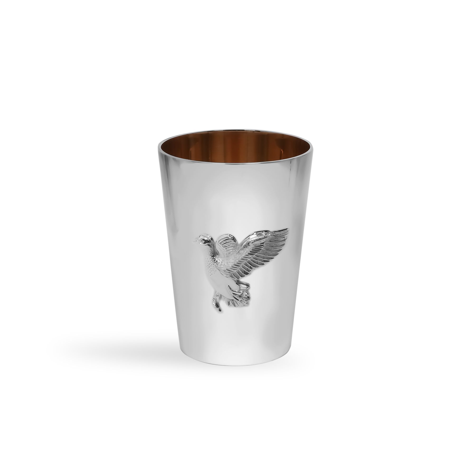 Silver Set of Ten Bird Motif Shooting Cup with Guilded Edge _9
