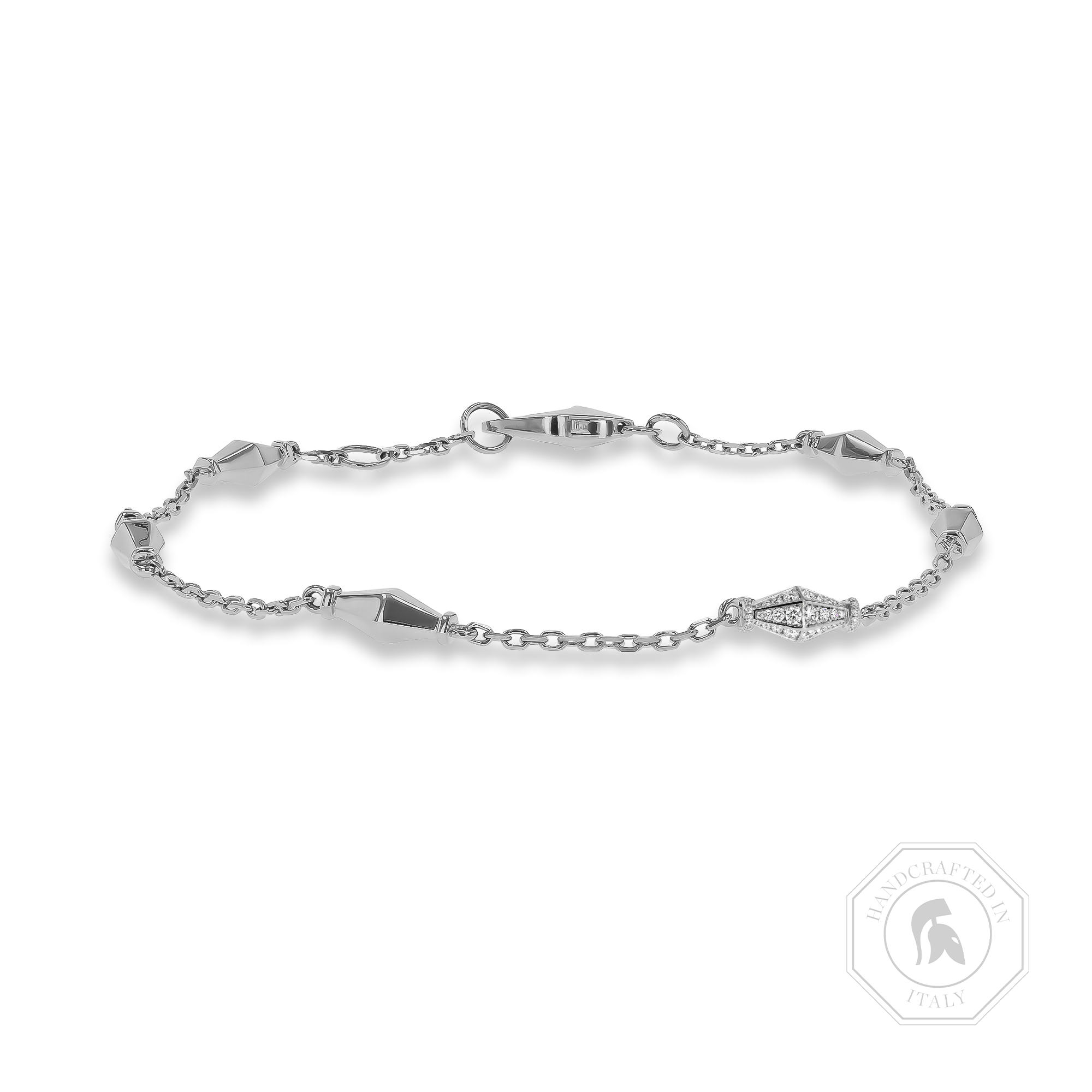Mini-Cleopatra 0.187ct Diamond Gold Faceted Barrel Link Chain Bracelet Brilliant Cut, Pavé Set_1