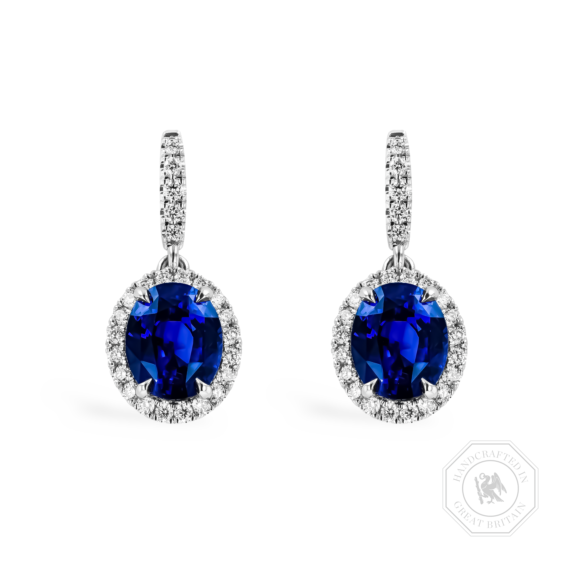 Sapphire and Diamond Cluster Drop Earrings Oval Cut, Claw Set_1