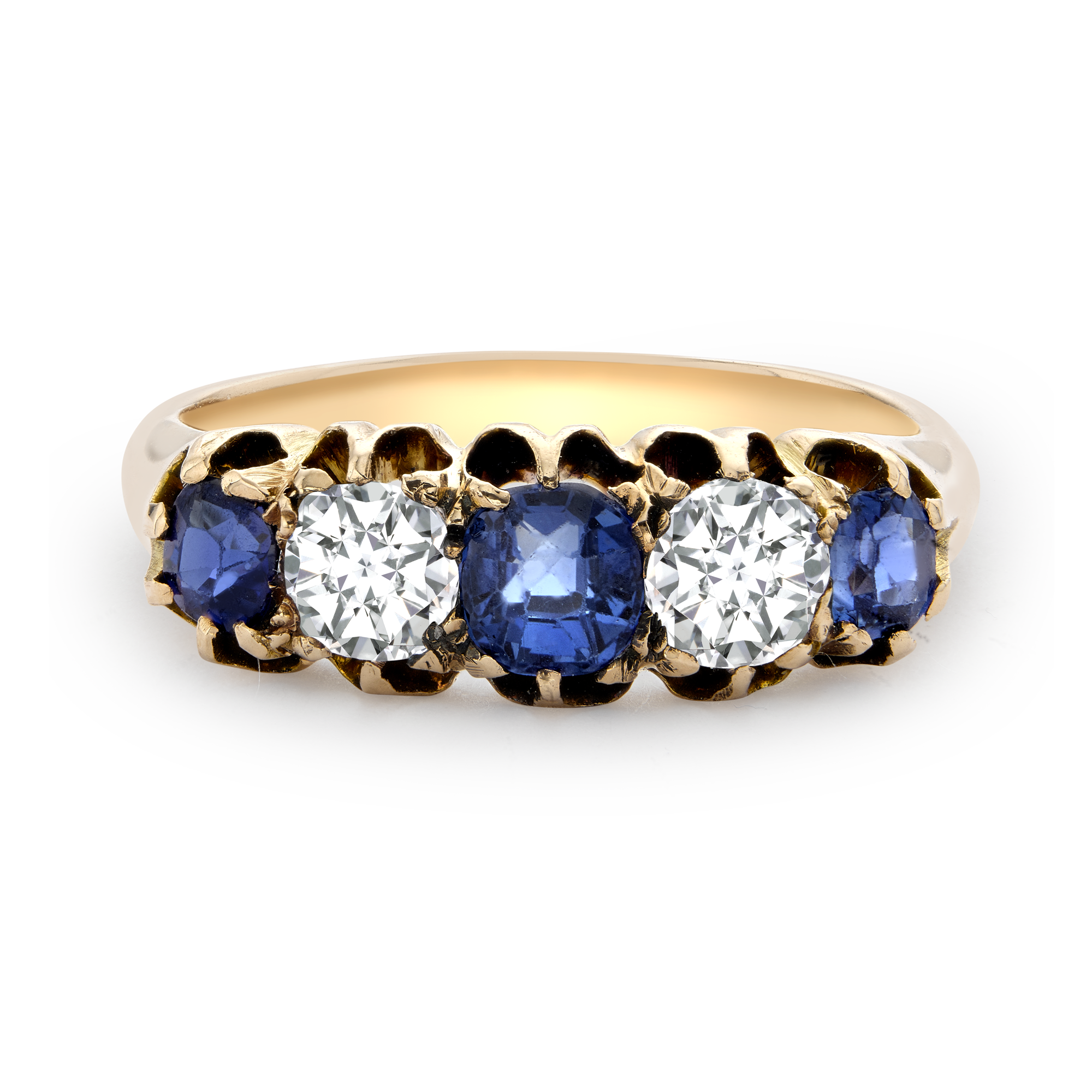 Victorian Sapphire & Diamond Five Stone Ring Brilliant & Old Cut, Claw Set_2