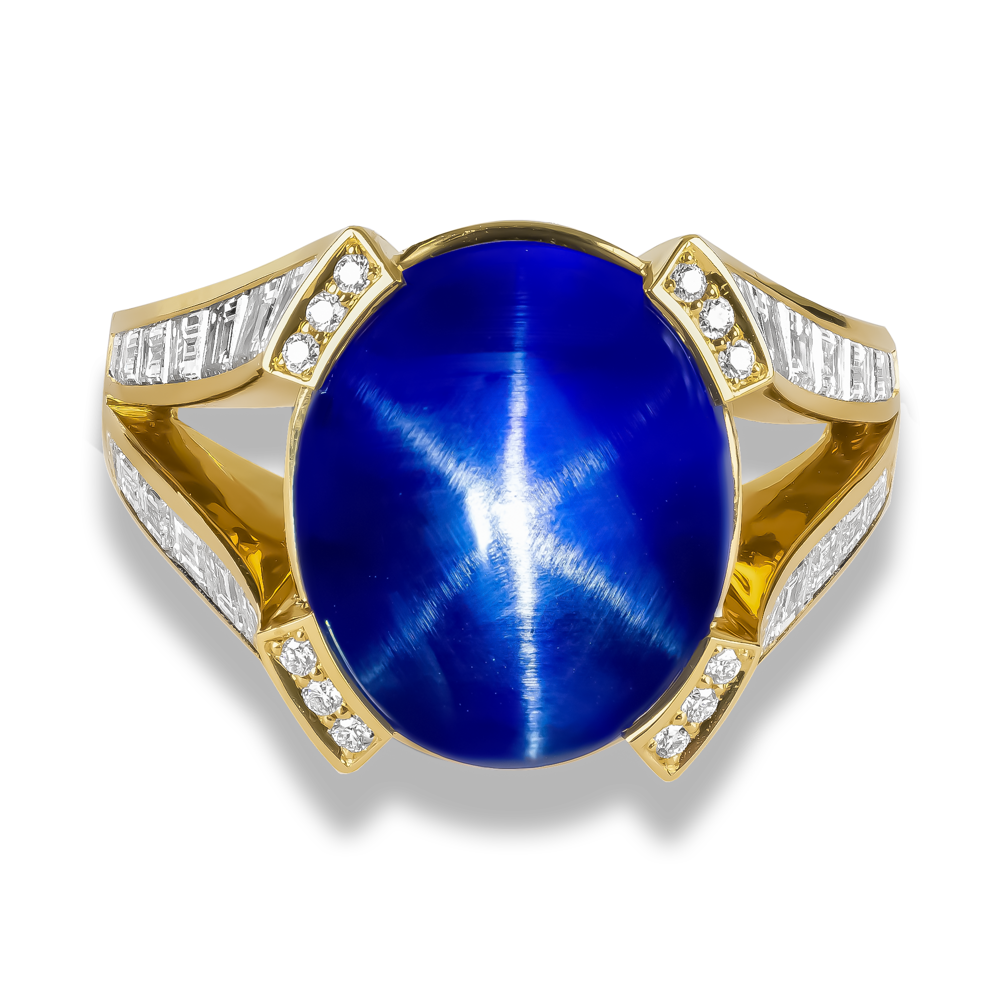 Masterpiece Cabochon Cut 11.60ct Sri Lankan Star Sapphire and Diamond Ring Cabochon, Calibre & Brilliant Cut, Claw & Channel Set_2