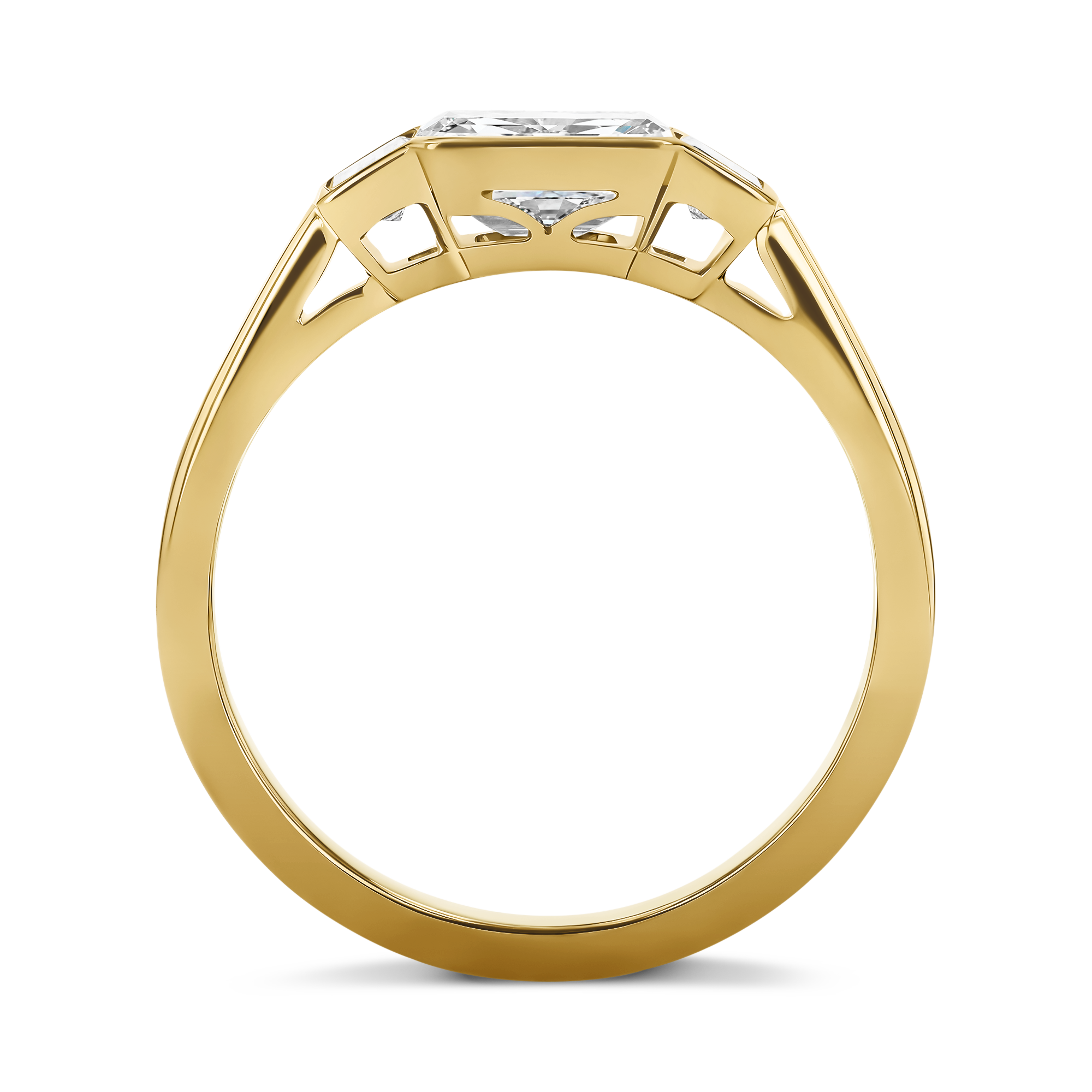 Kingdom 0.90ct Diamond Three Stone Ring Emerald Cut, Rubover Set_3
